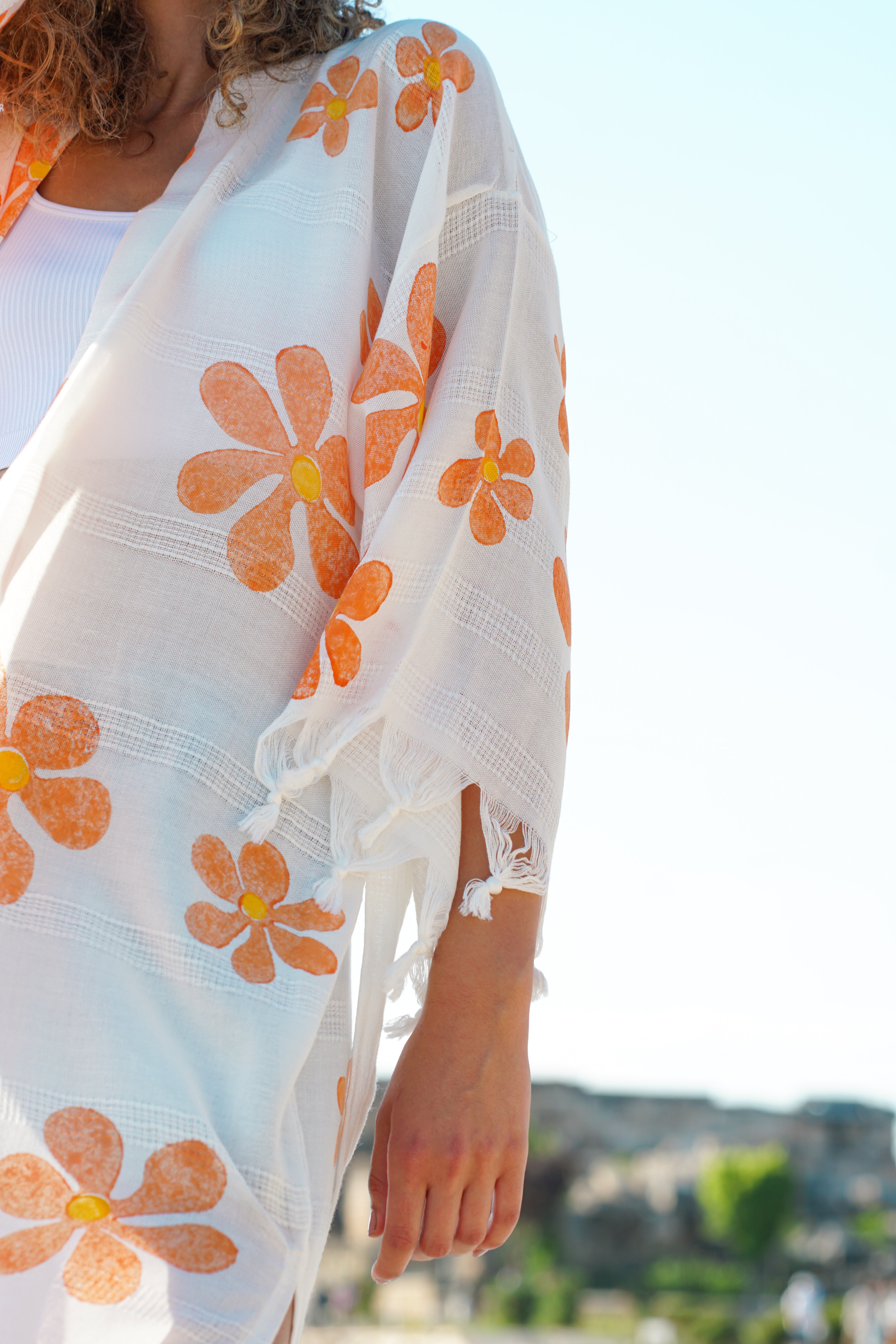 Daisy Boho Kimono With Soft Texture - Orange