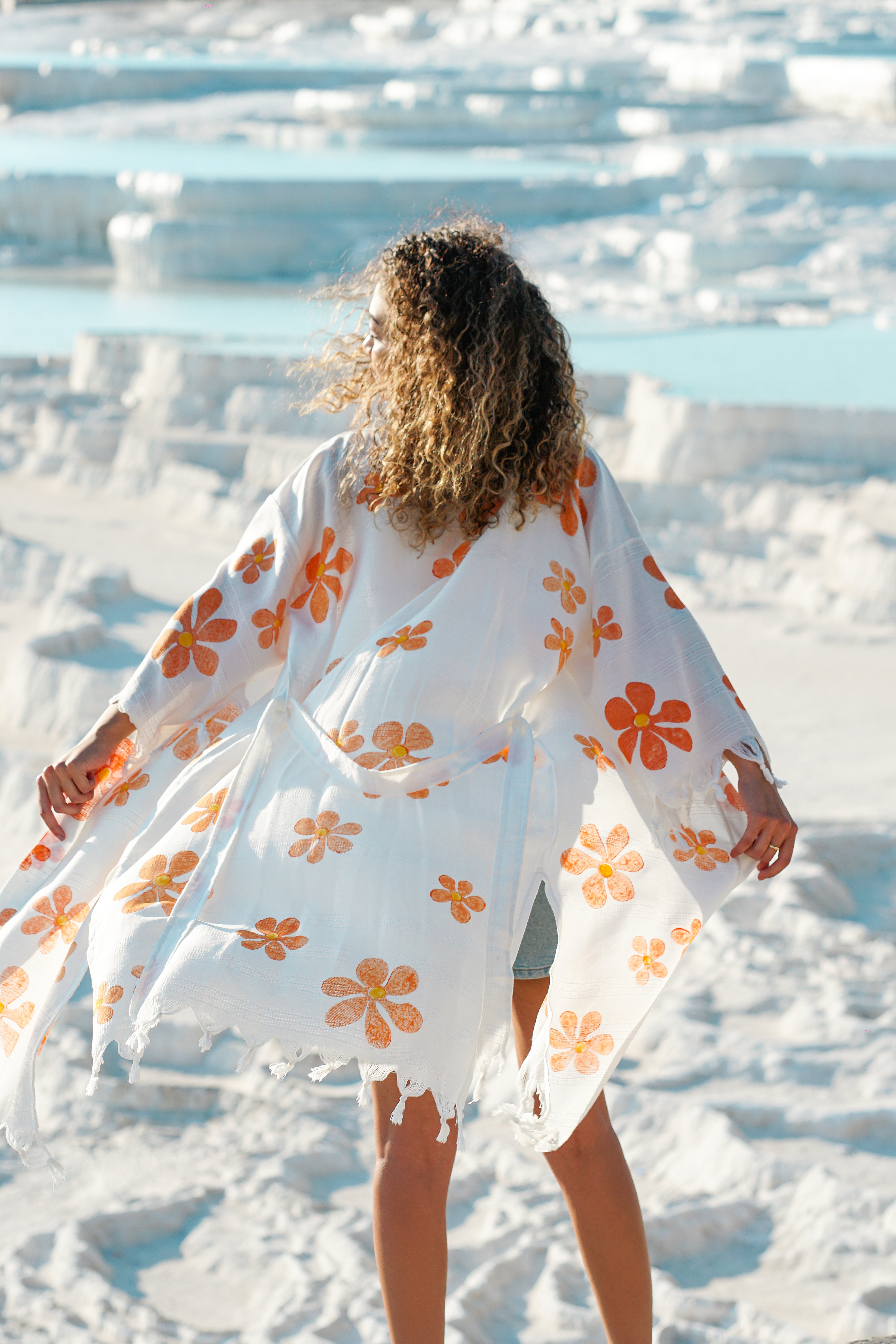 Daisy Boho Kimono With Soft Texture - Orange
