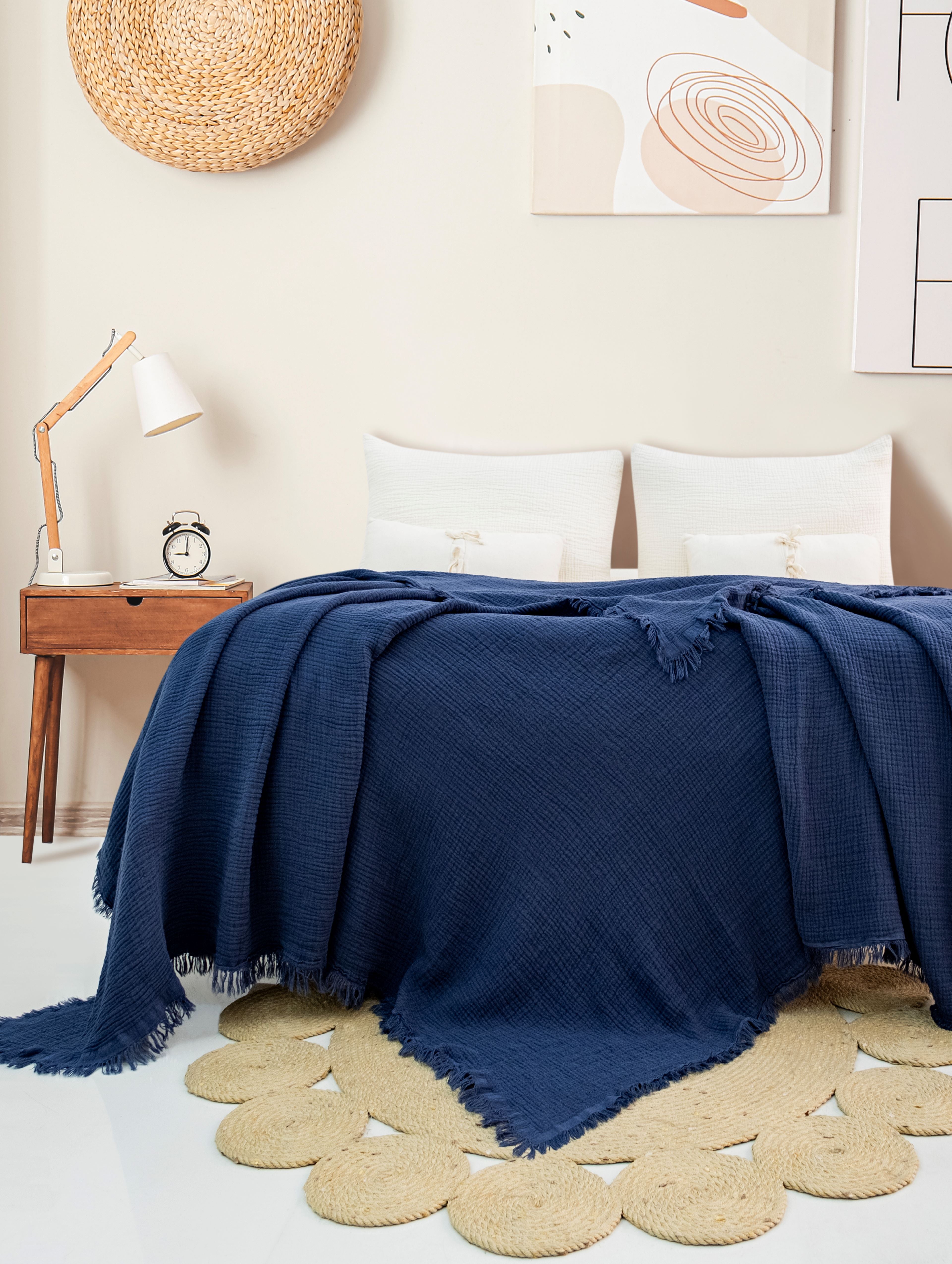 Pure Bliss Muslin Bedspread - Navy