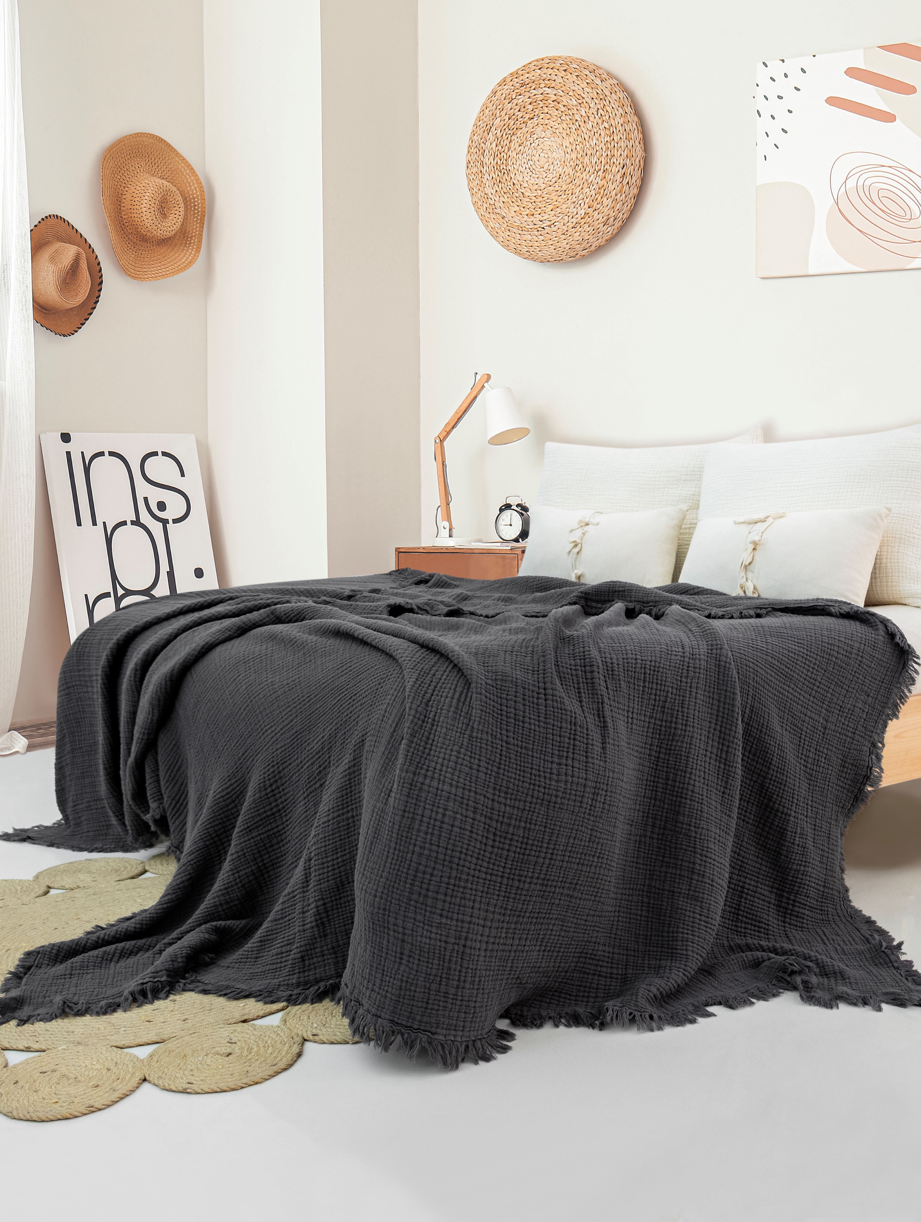 Pure Bliss Muslin Bedspread - Black