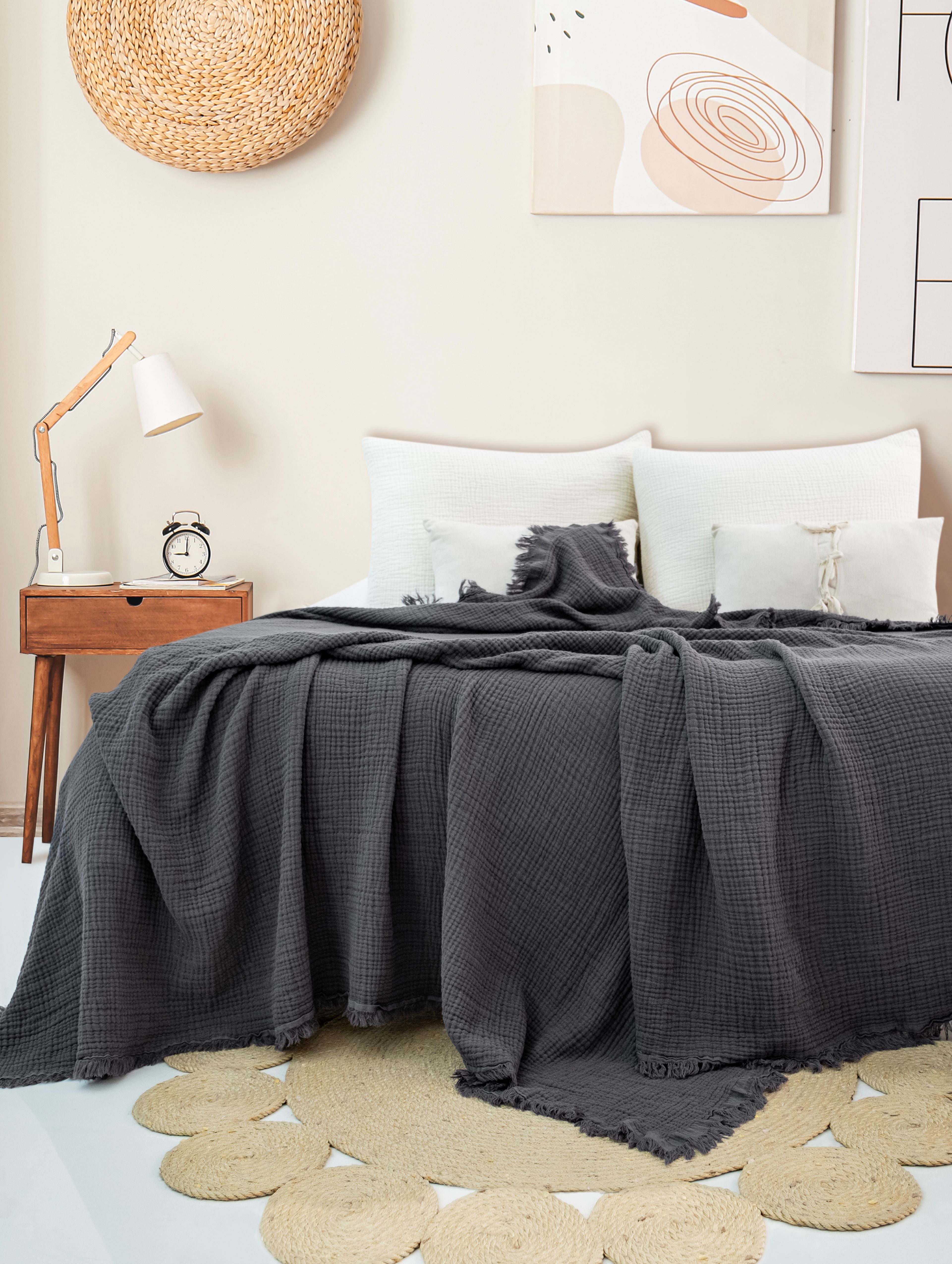 Pure Bliss Muslin Bedspread - Black