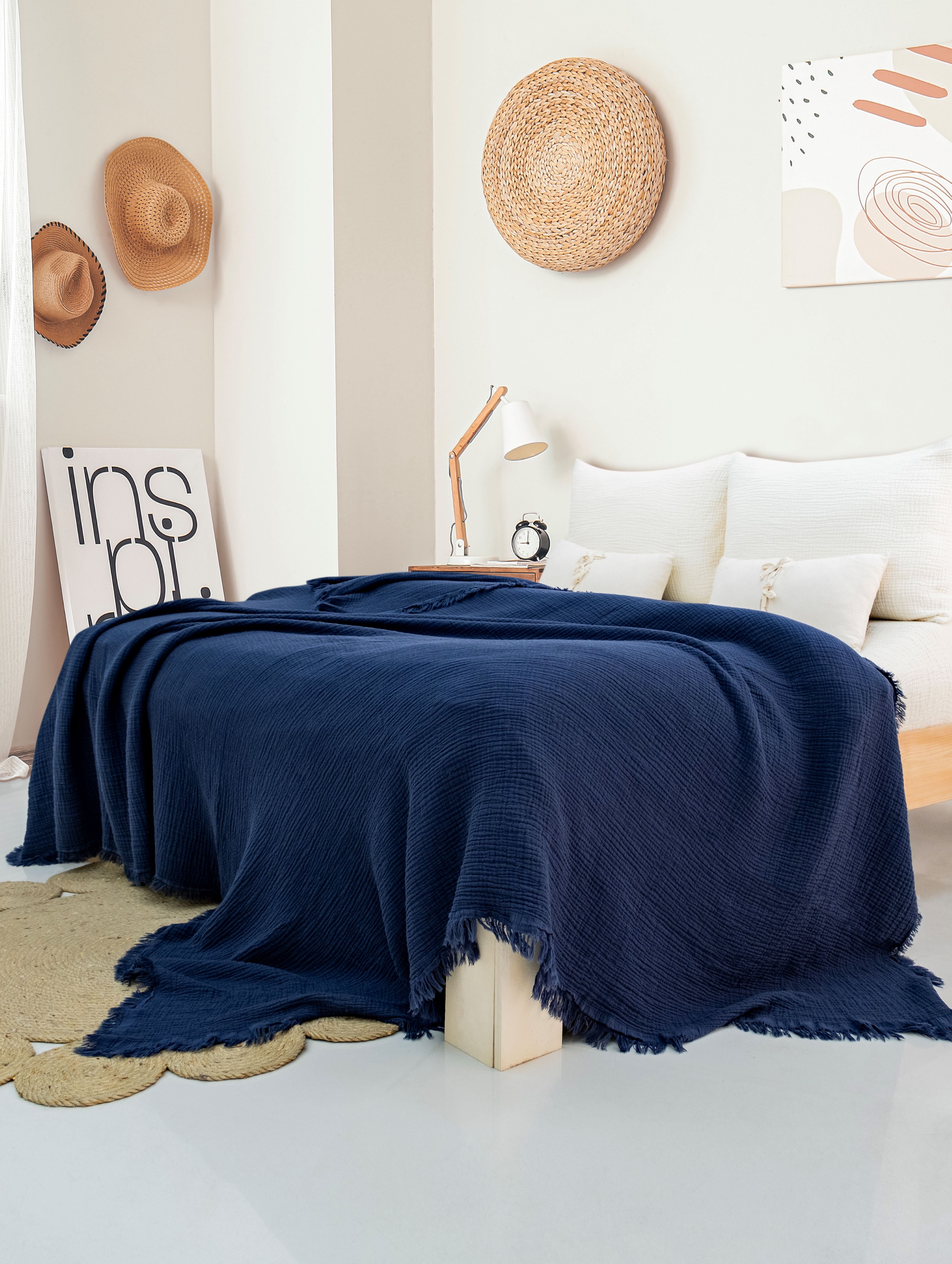 Pure Bliss Muslin Bedspread - Navy