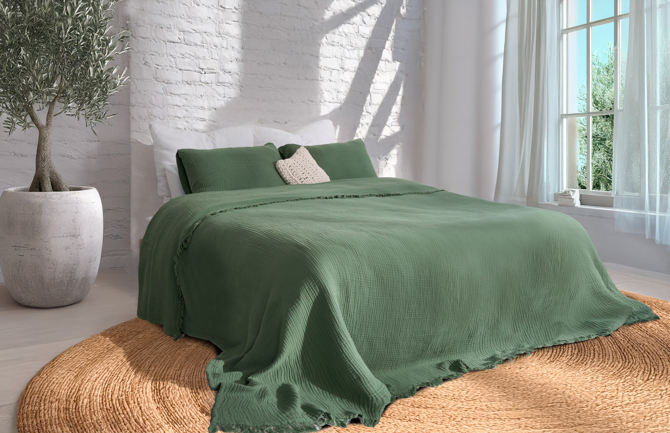 Pure Bliss Muslin Bedspread - Green