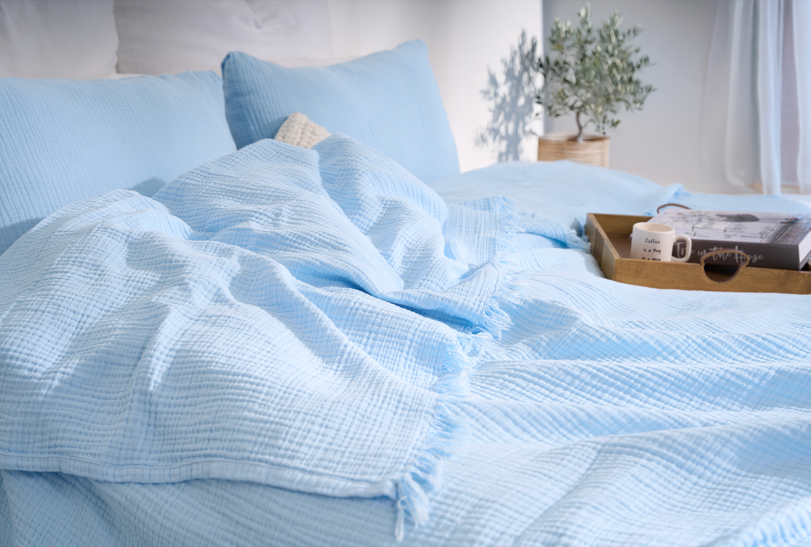 Pure Bliss Muslin Bedspread - Blue