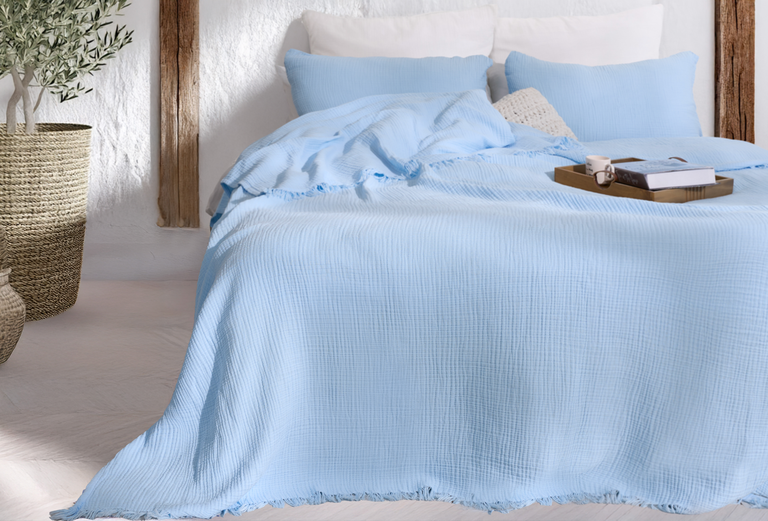 Pure Bliss Muslin Bedspread - Blue