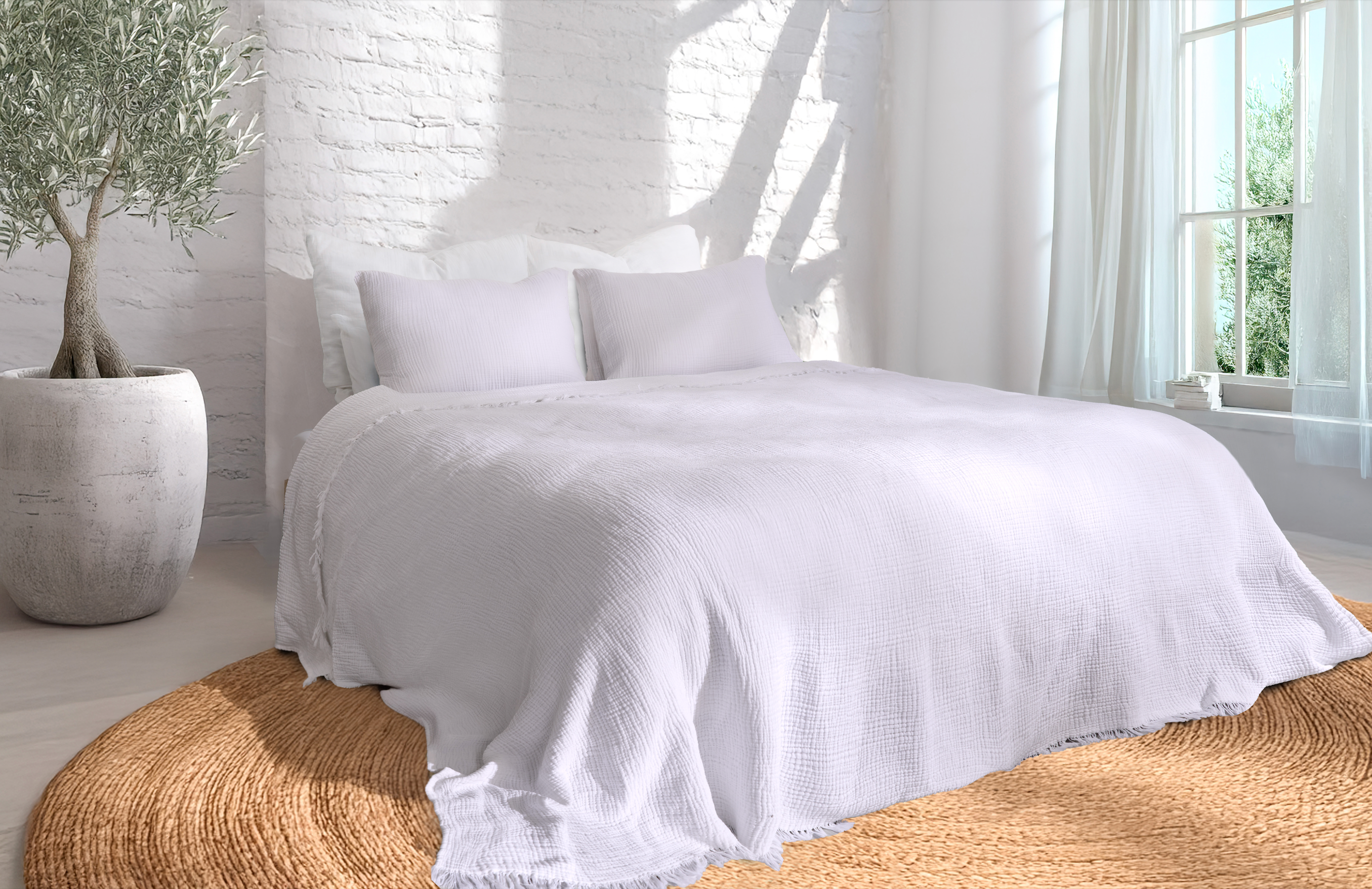 Pure Bliss Muslin Bedspread - White