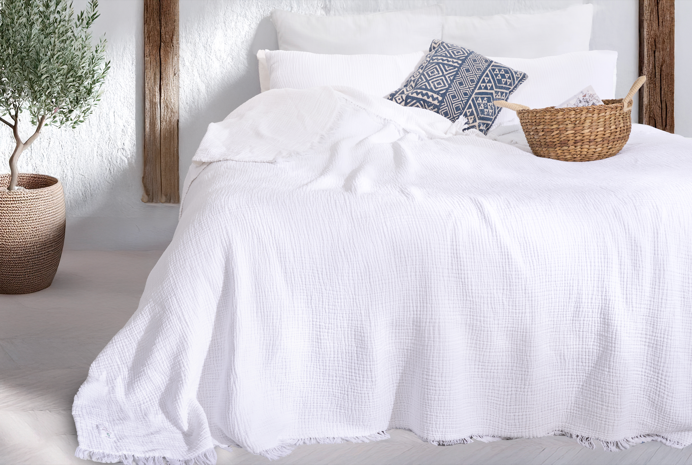 Pure Bliss Muslin Bedspread - White