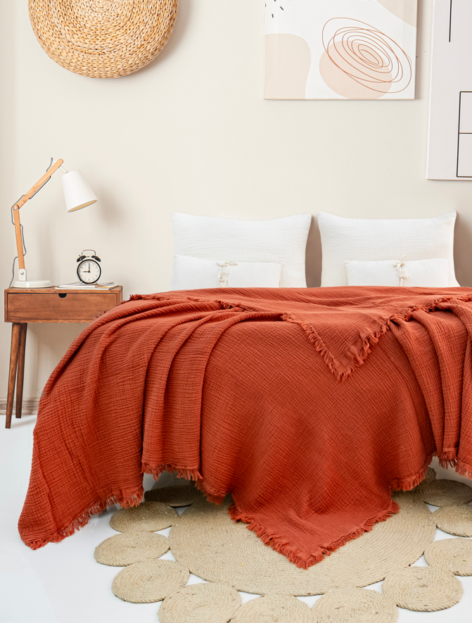 Pure Bliss Muslin Bedspread - Rust