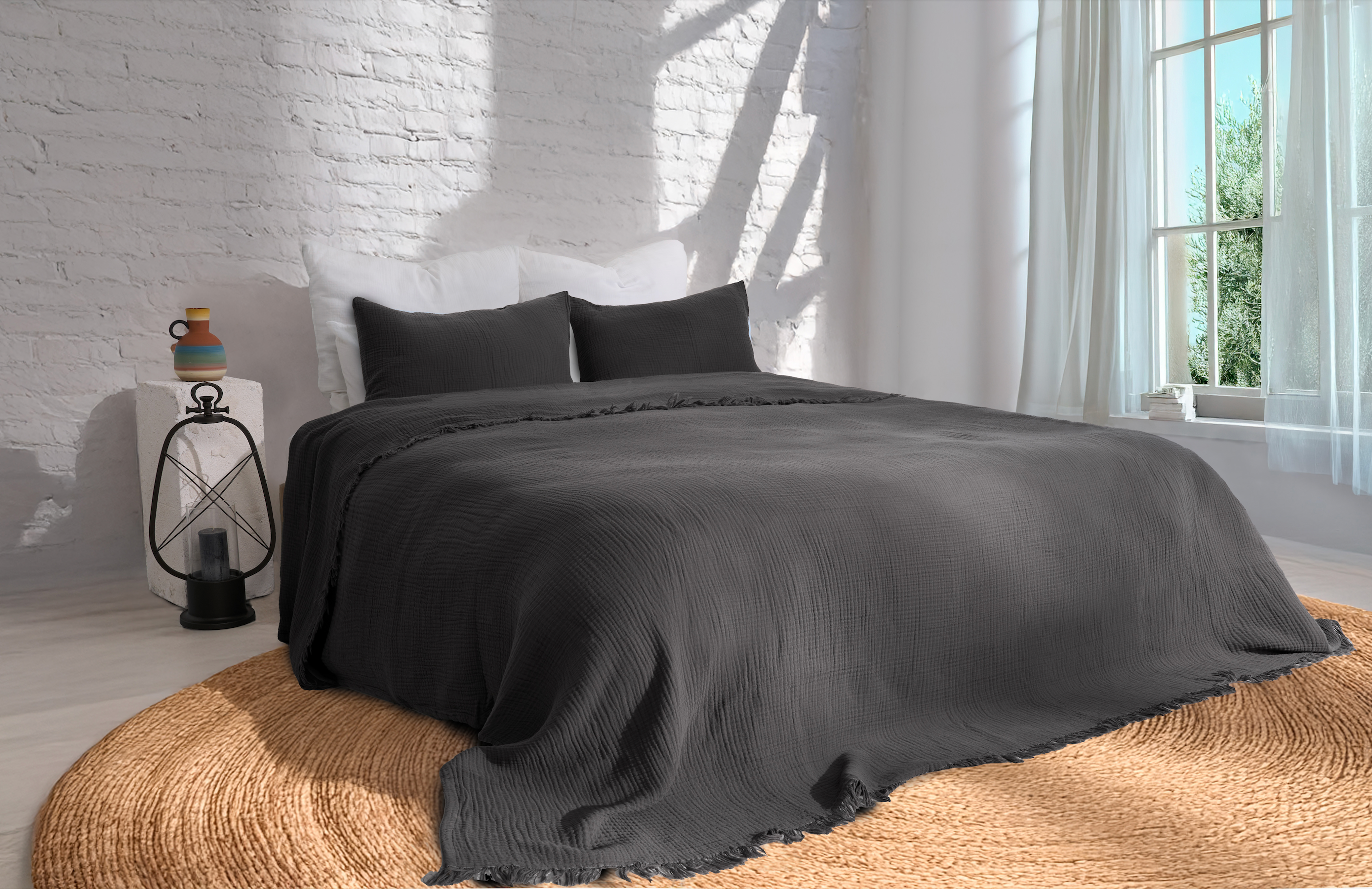 Pure Bliss Muslin Bedspread - Black