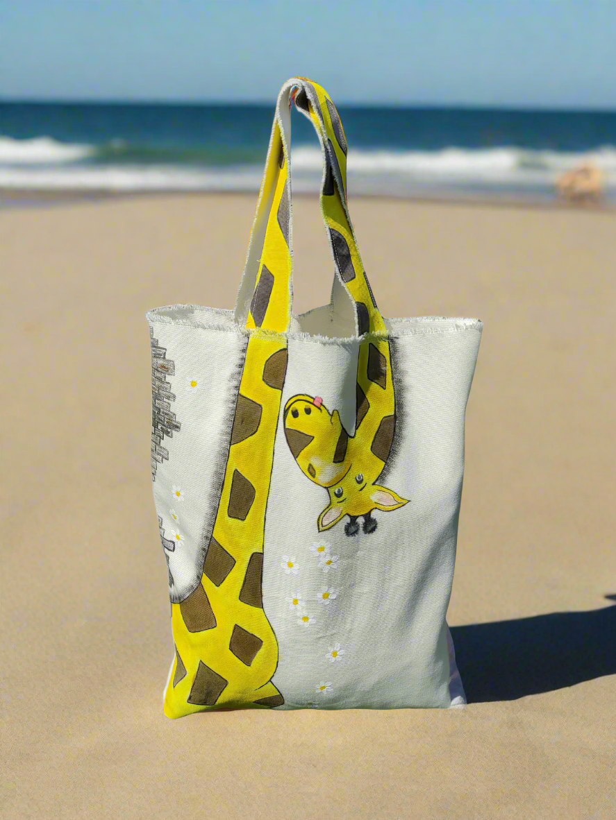 Hand Painted Giraffe Canvas Tote Bag