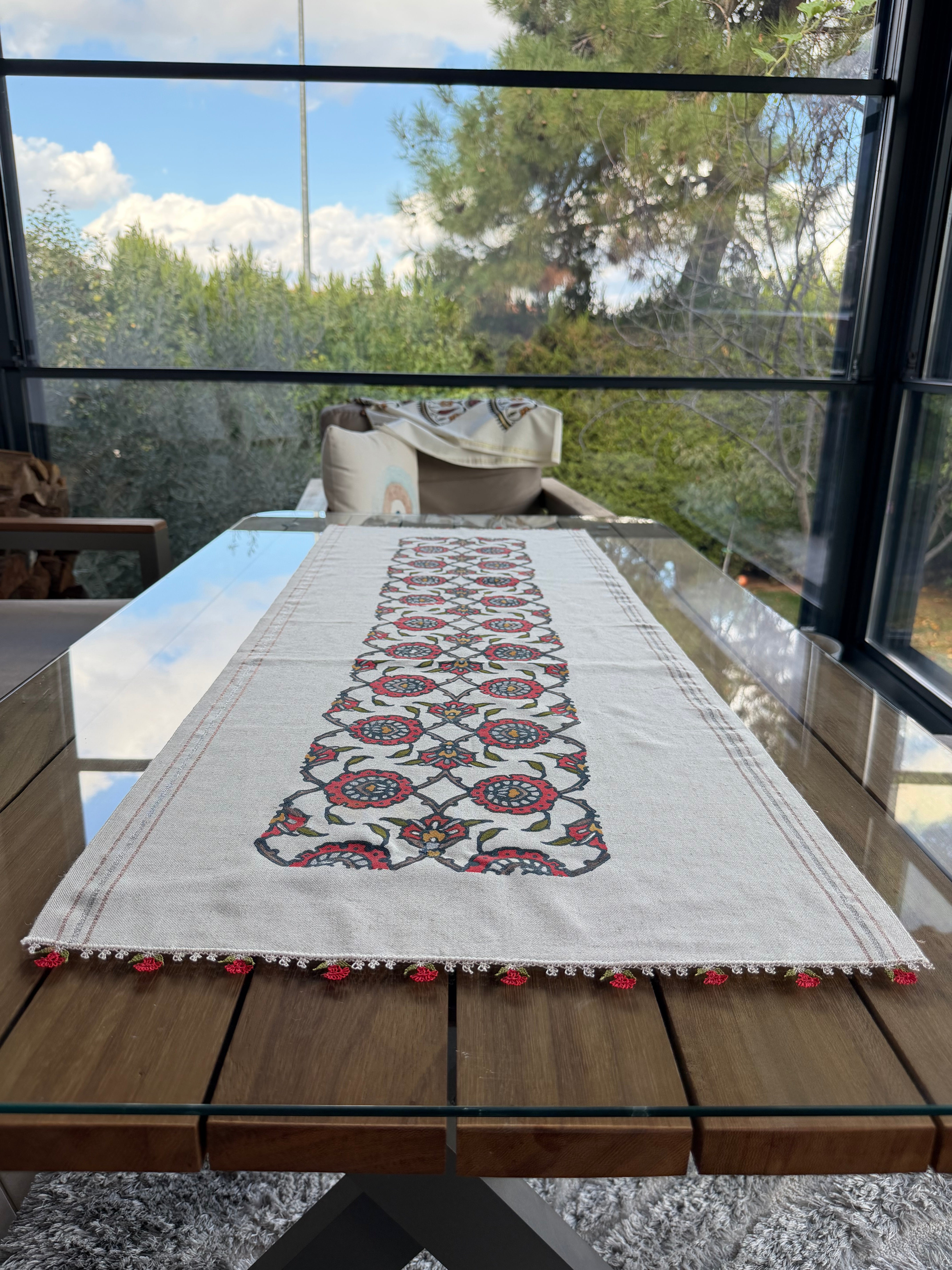 Hand-Painted Anatolian Motif Table Runner
