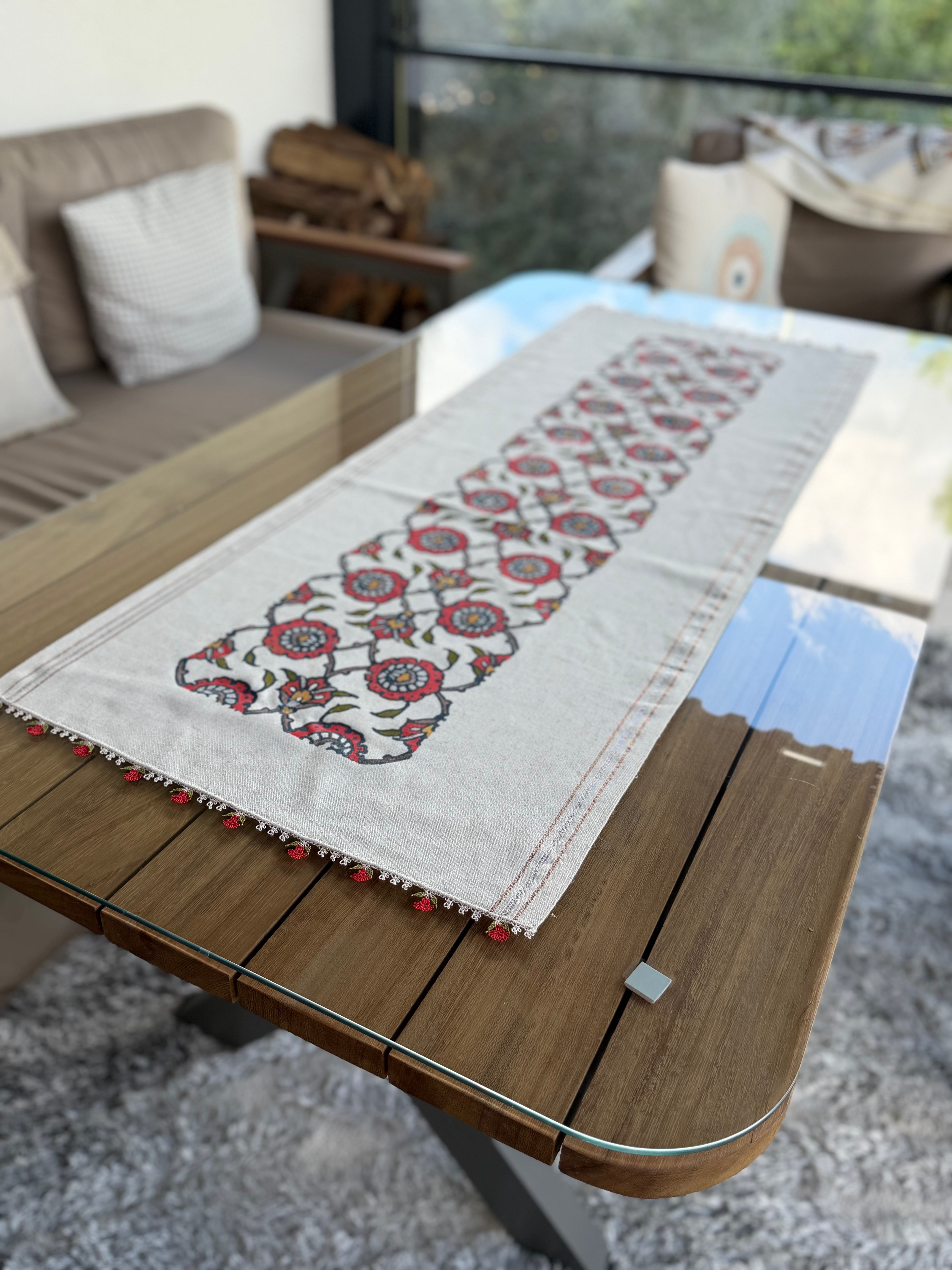 Hand-Painted Anatolian Motif Table Runner