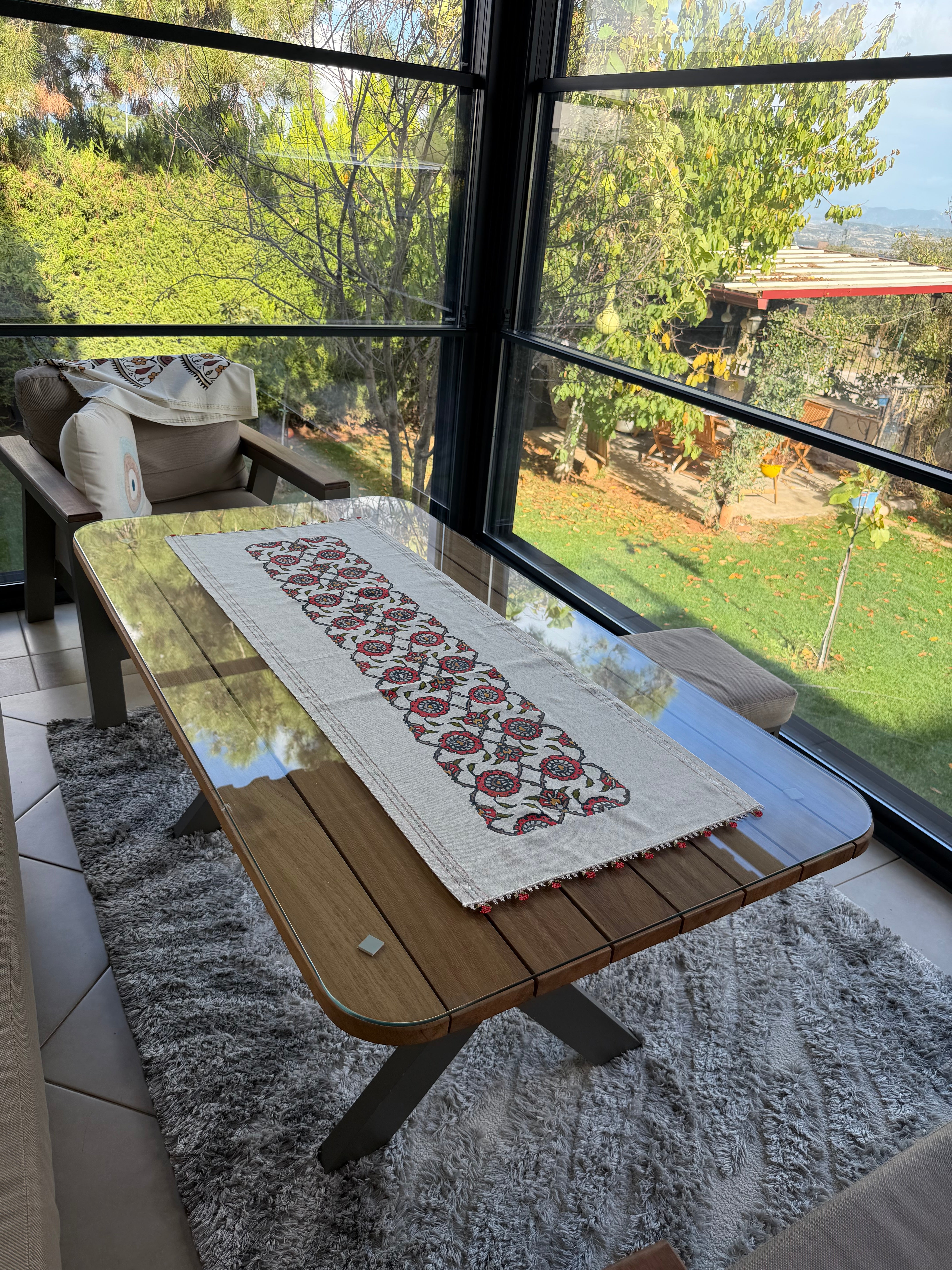 Hand-Painted Anatolian Motif Table Runner