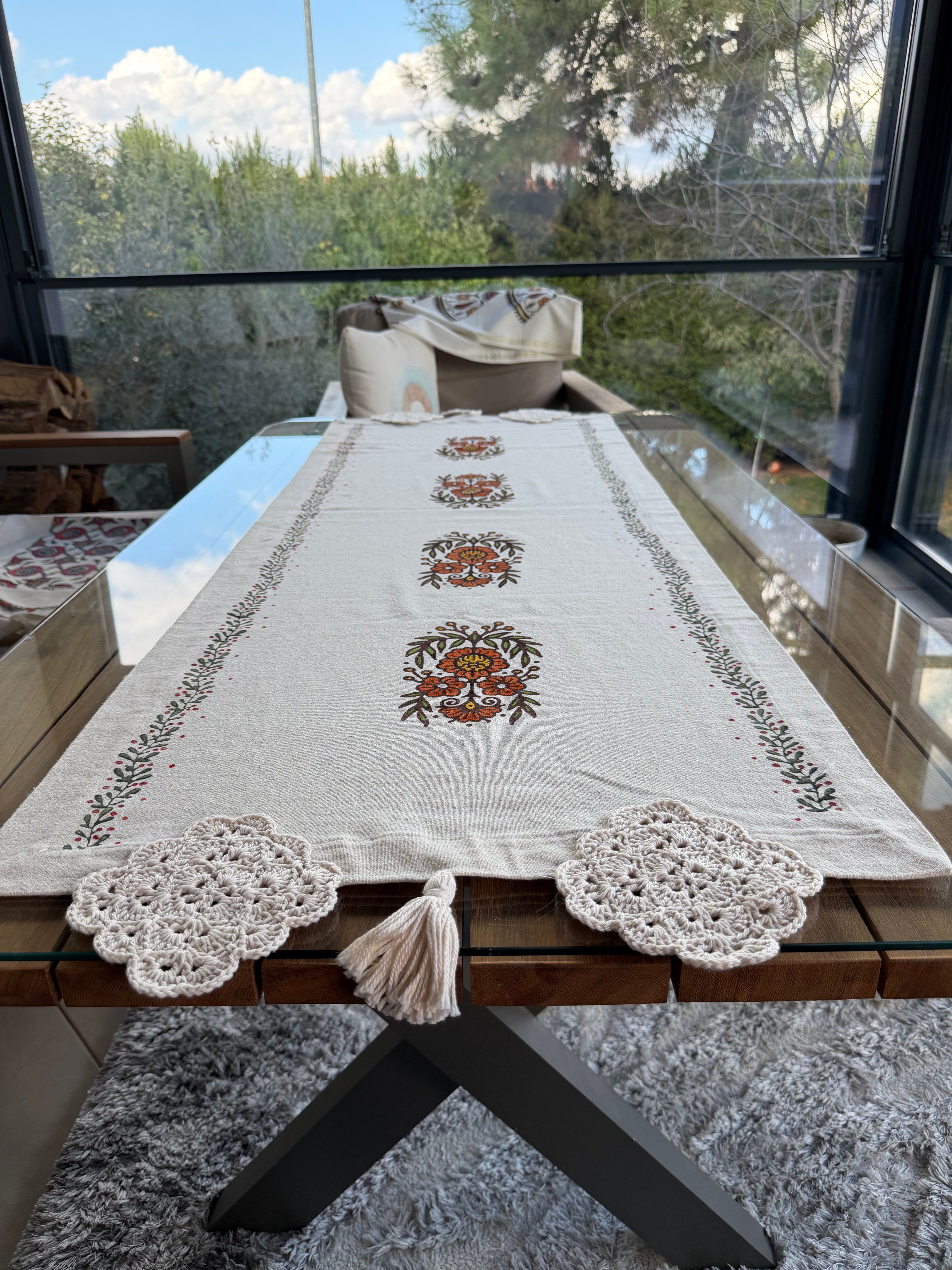 Hand-Painted Olive Blossom Table Runner