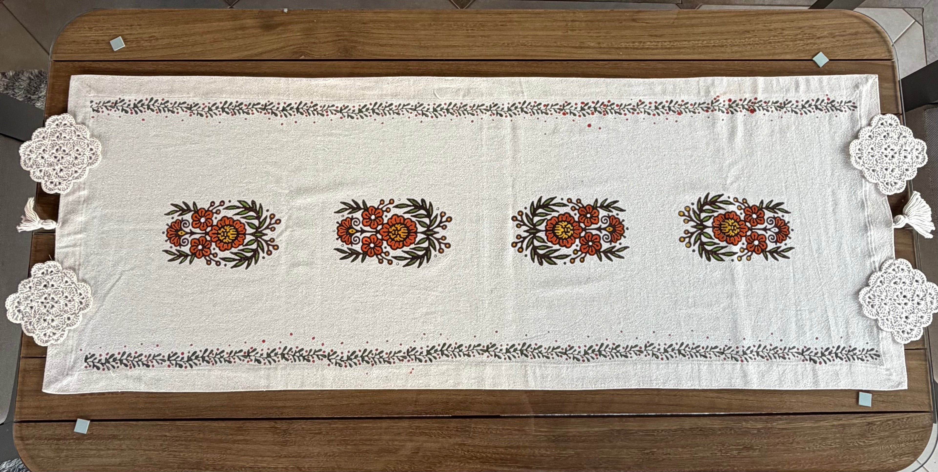 Hand-Painted Olive Blossom Table Runner