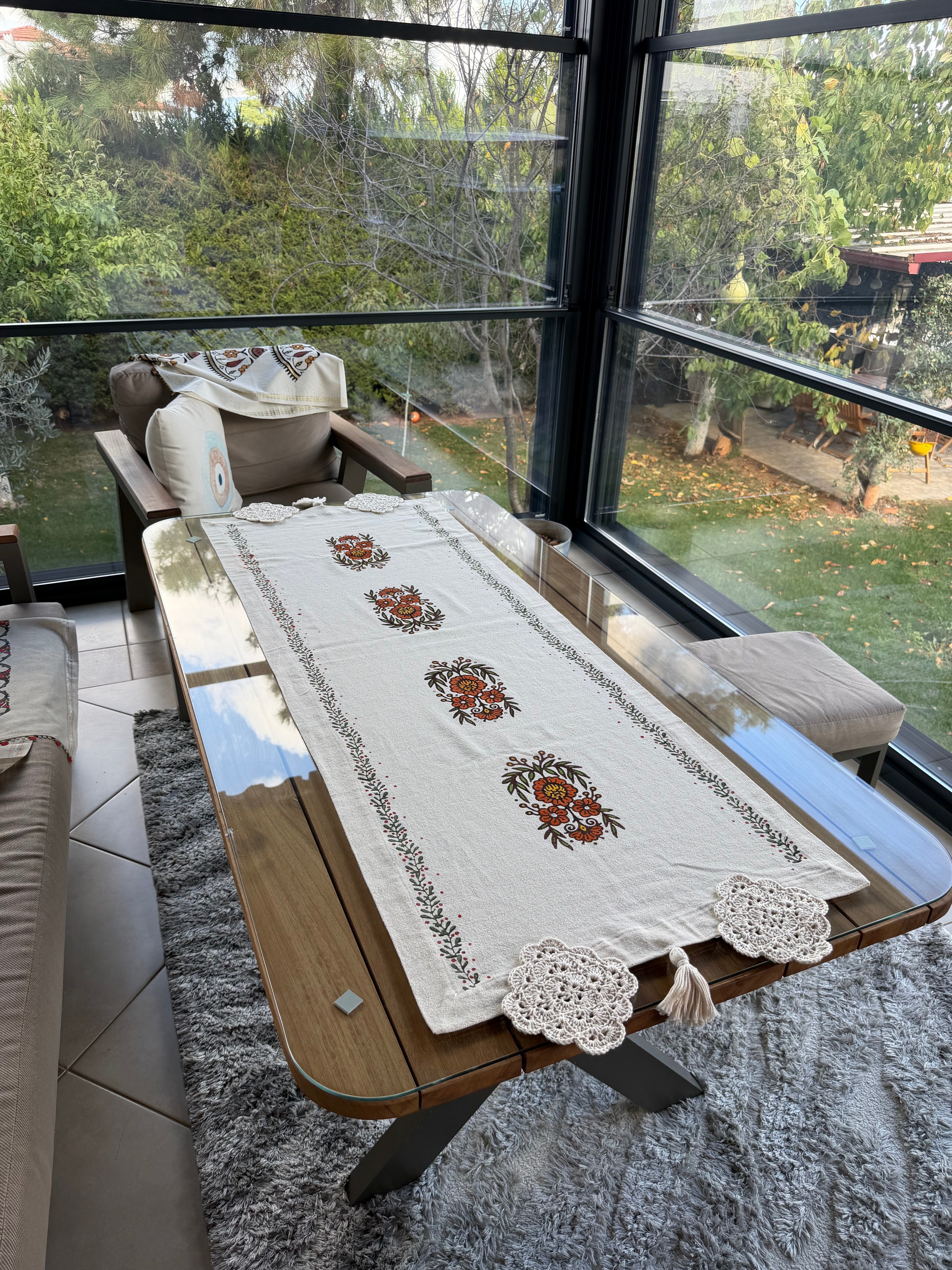 Hand-Painted Olive Blossom Table Runner