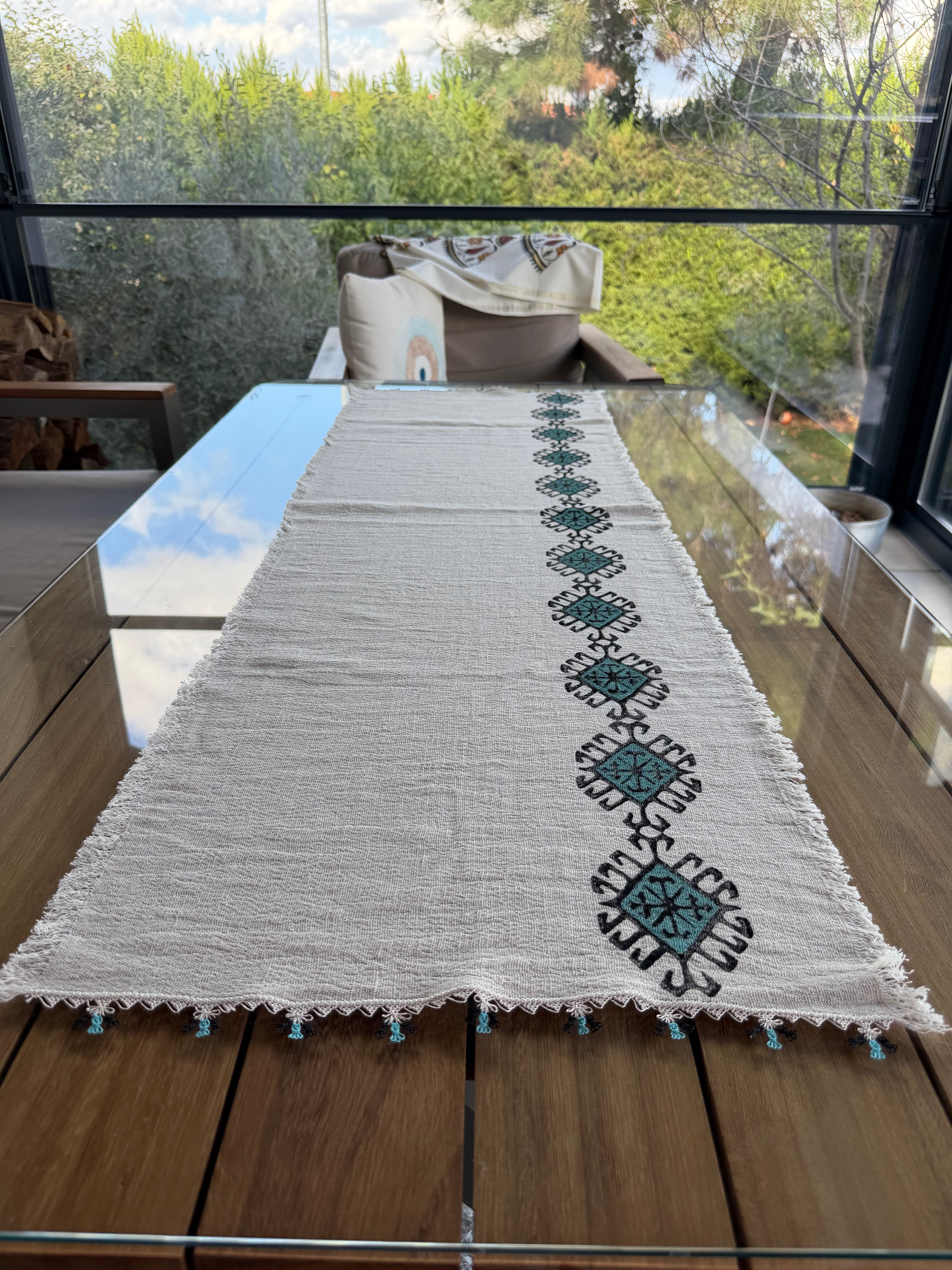 Hand-Painted Anatolian Geometric Table Runner