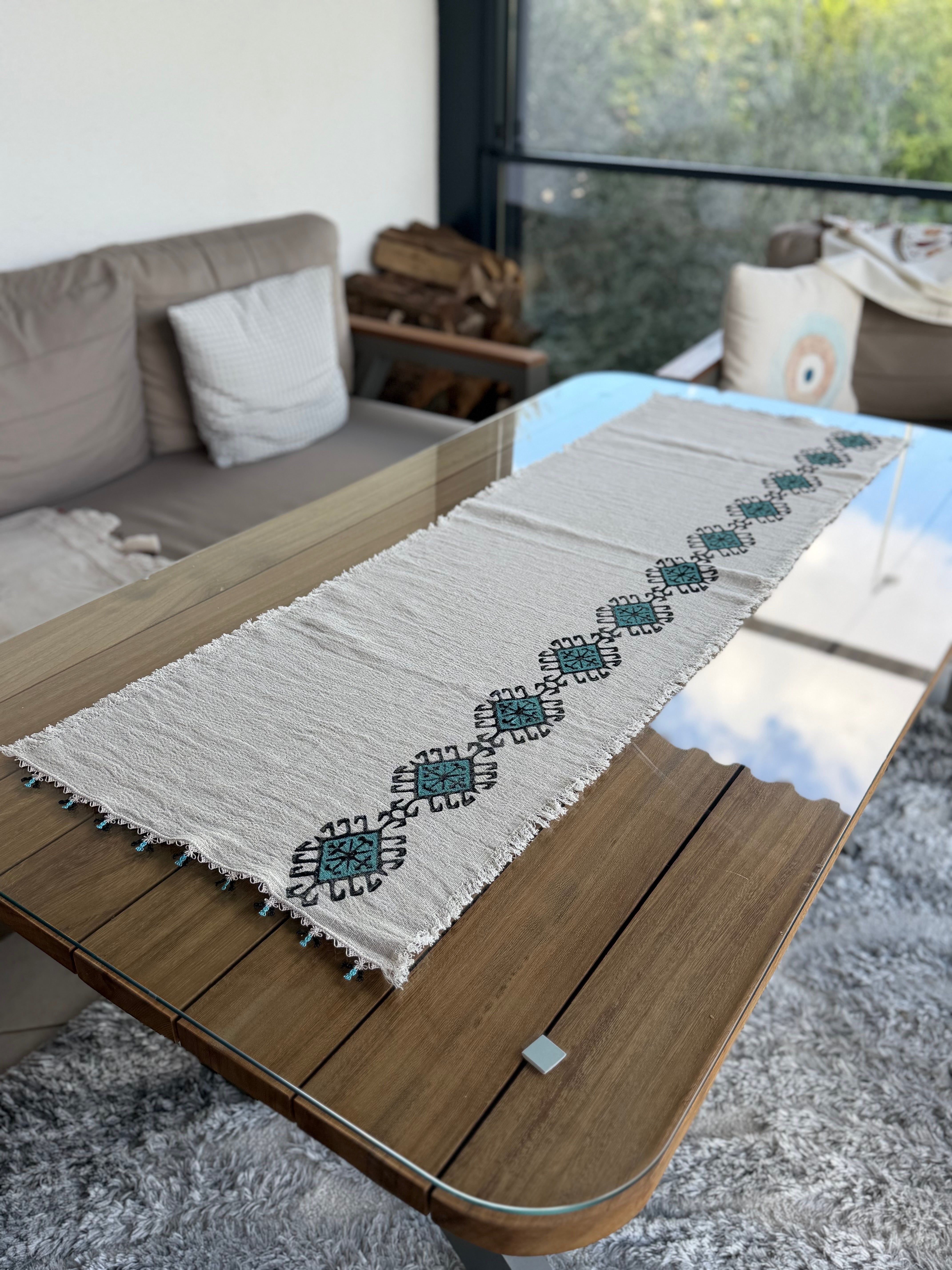 Hand-Painted Anatolian Geometric Table Runner