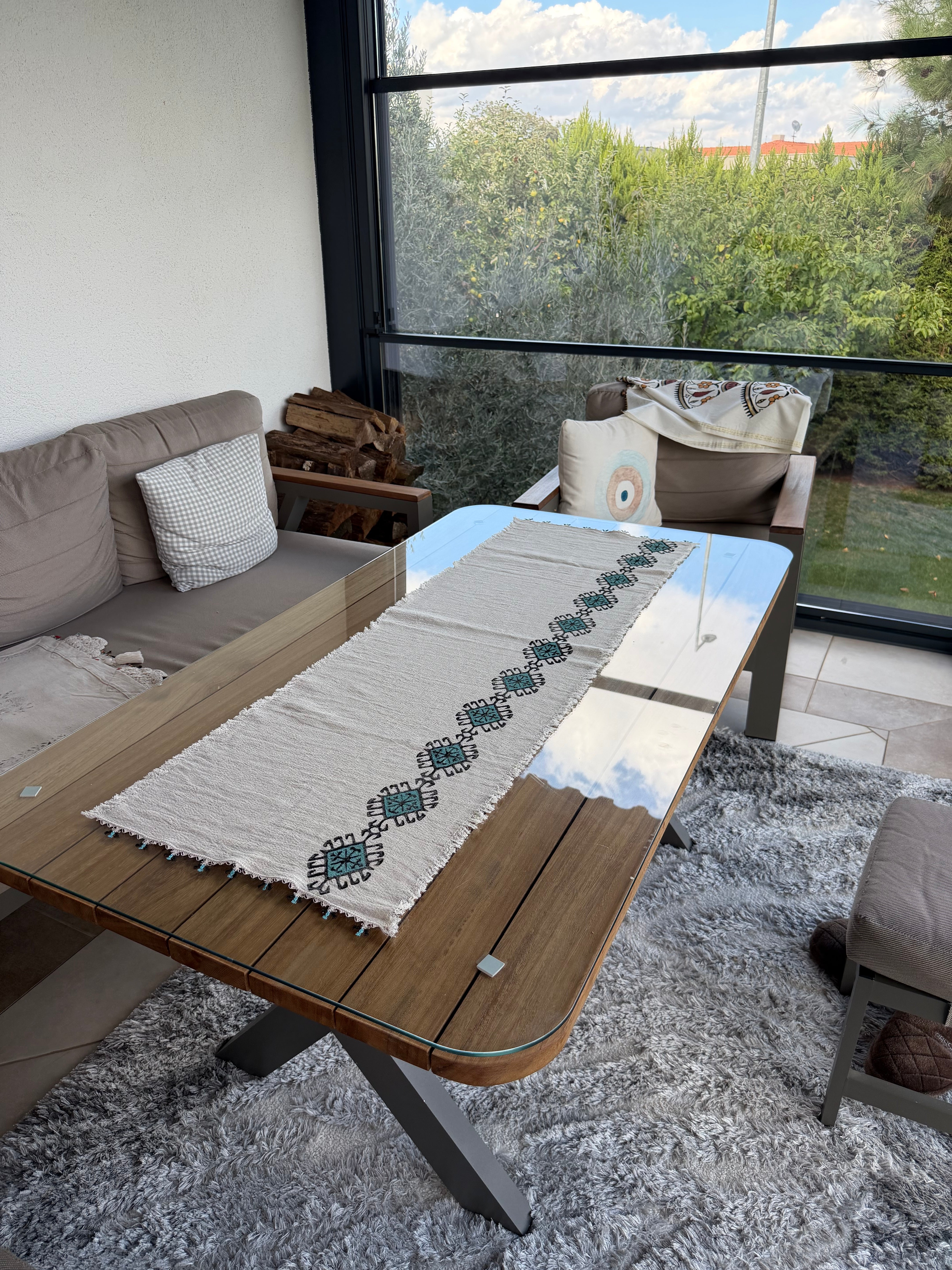 Hand-Painted Anatolian Geometric Table Runner