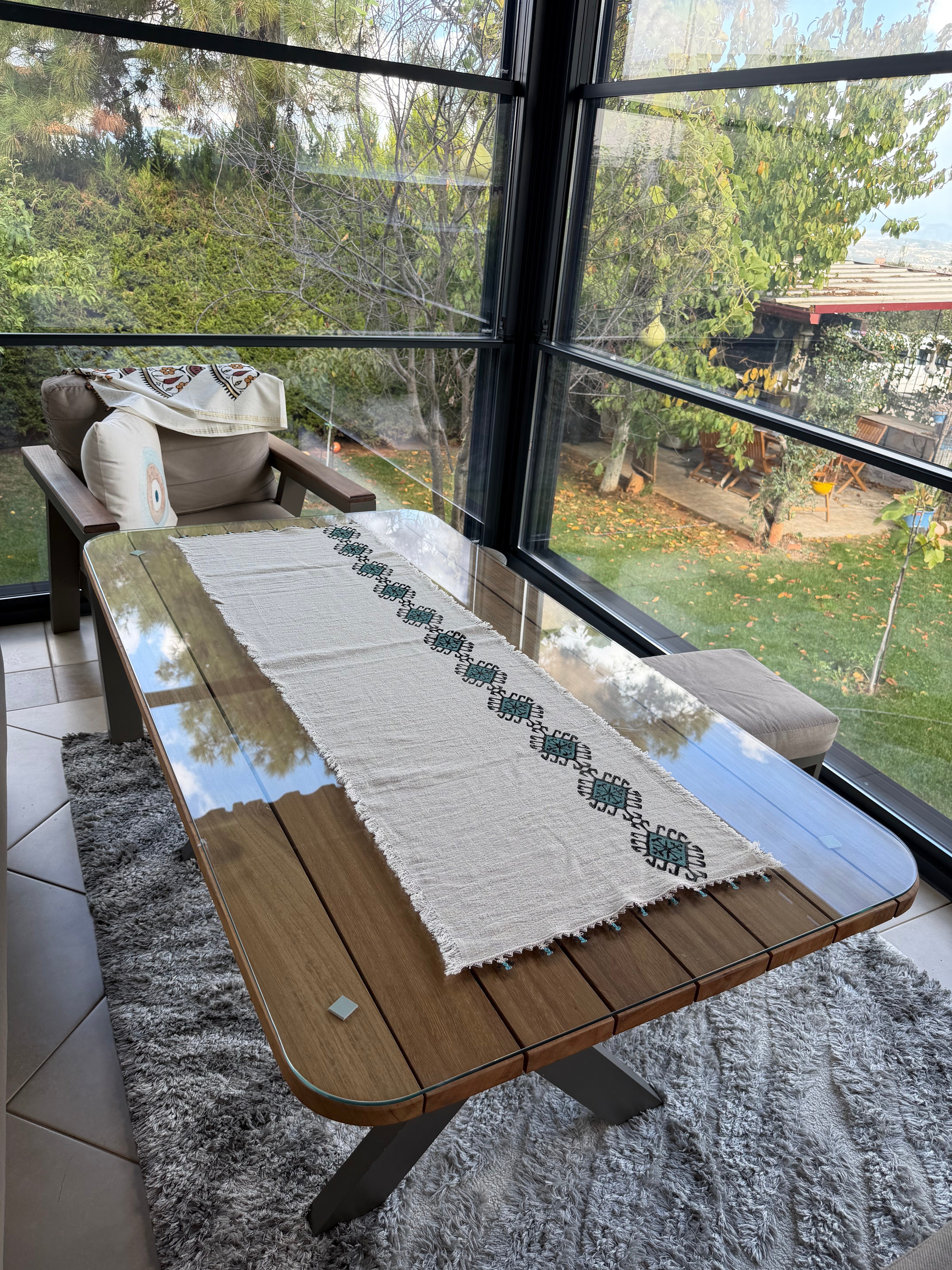Hand-Painted Anatolian Geometric Table Runner