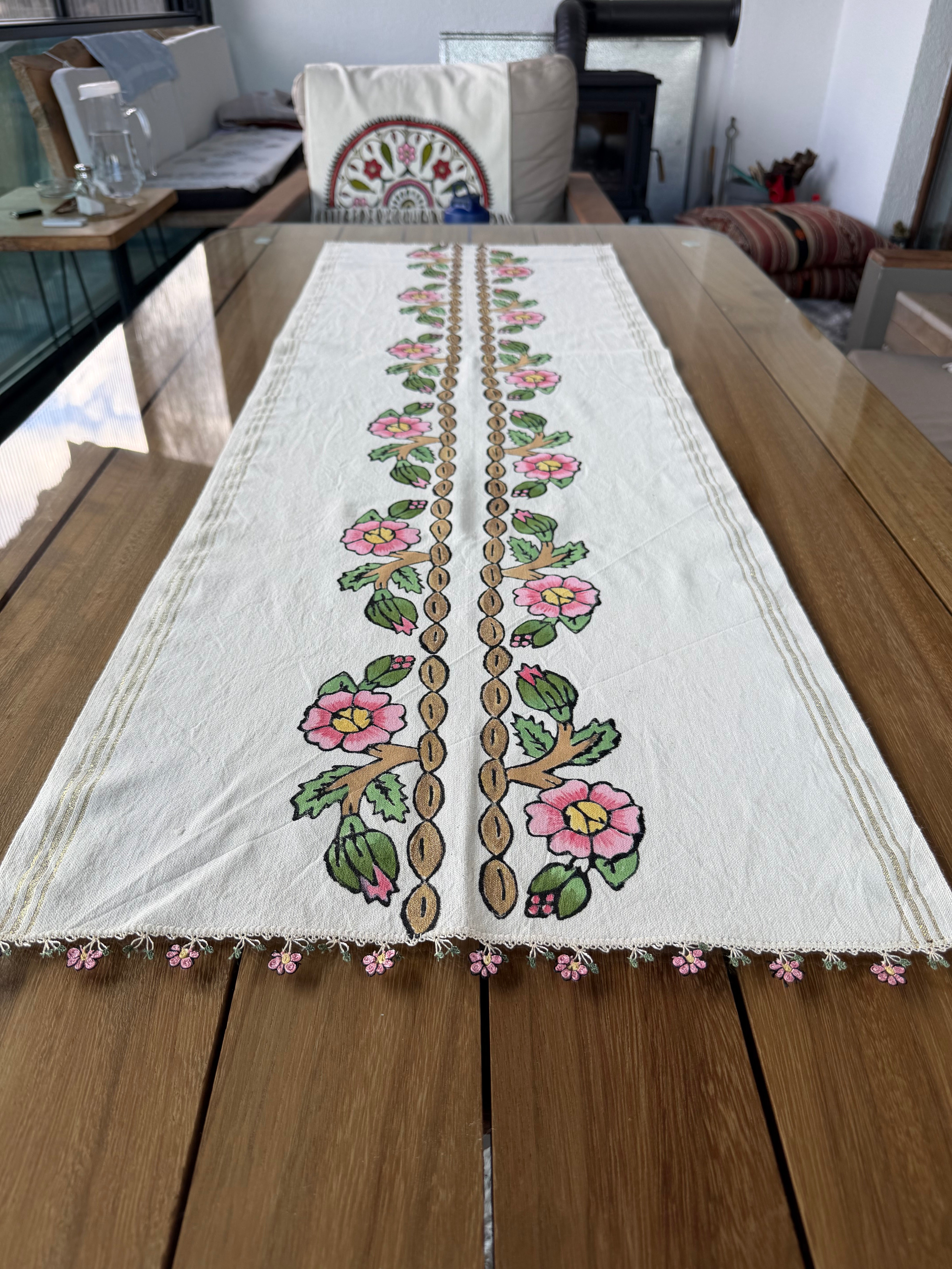 Hand-Painted Rose Garden Table Runner