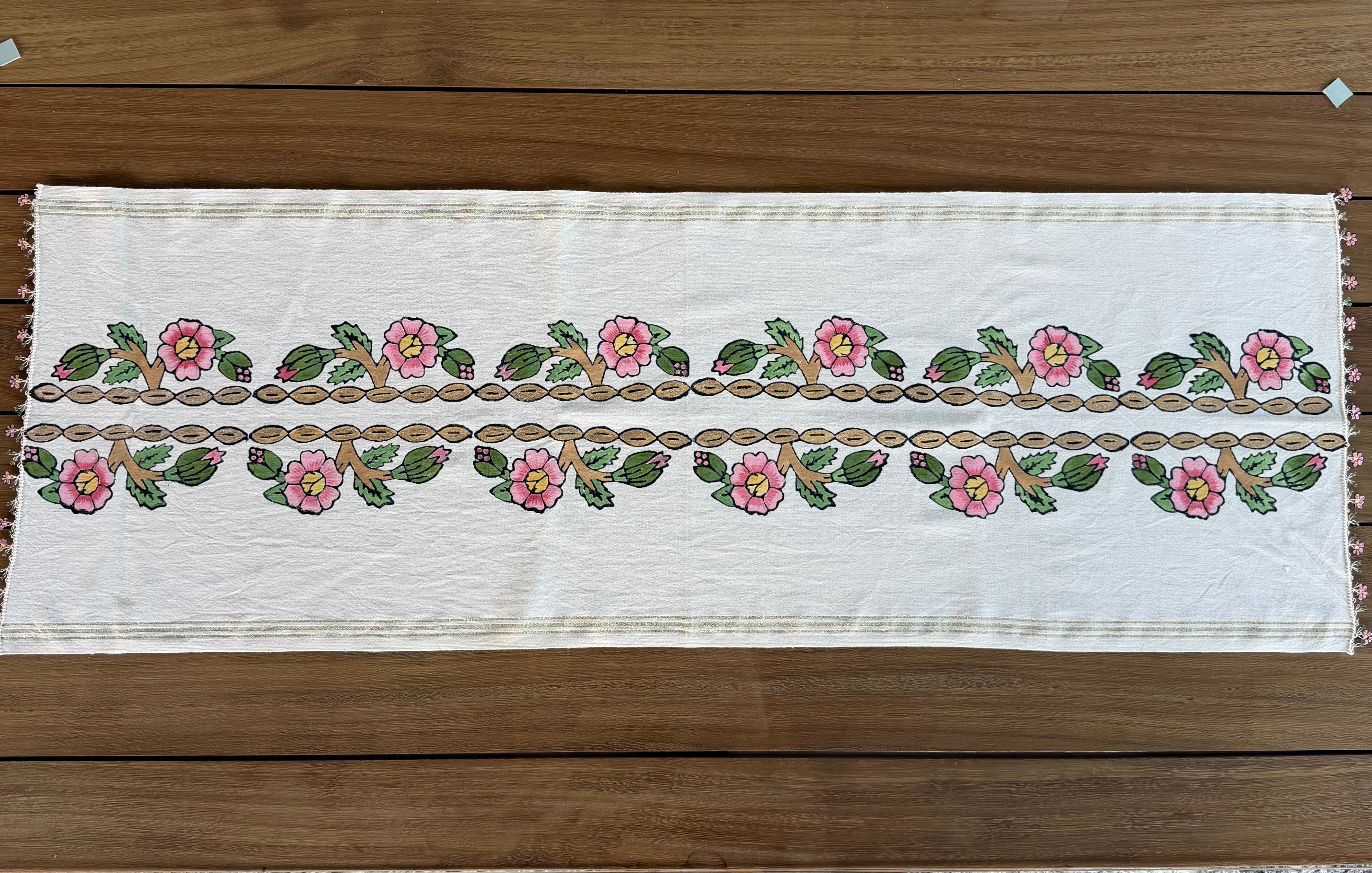 Hand-Painted Rose Garden Table Runner
