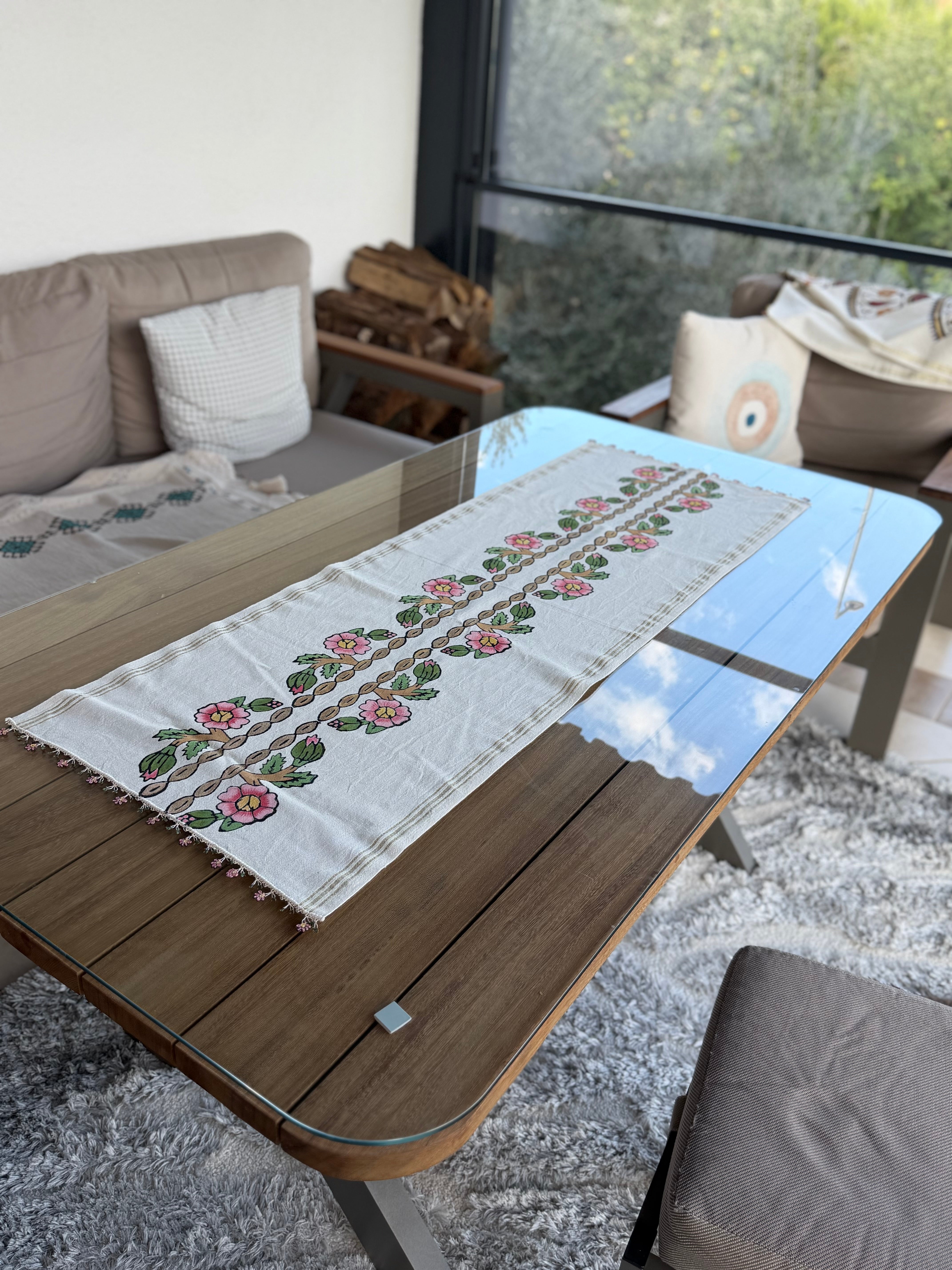 Hand-Painted Rose Garden Table Runner