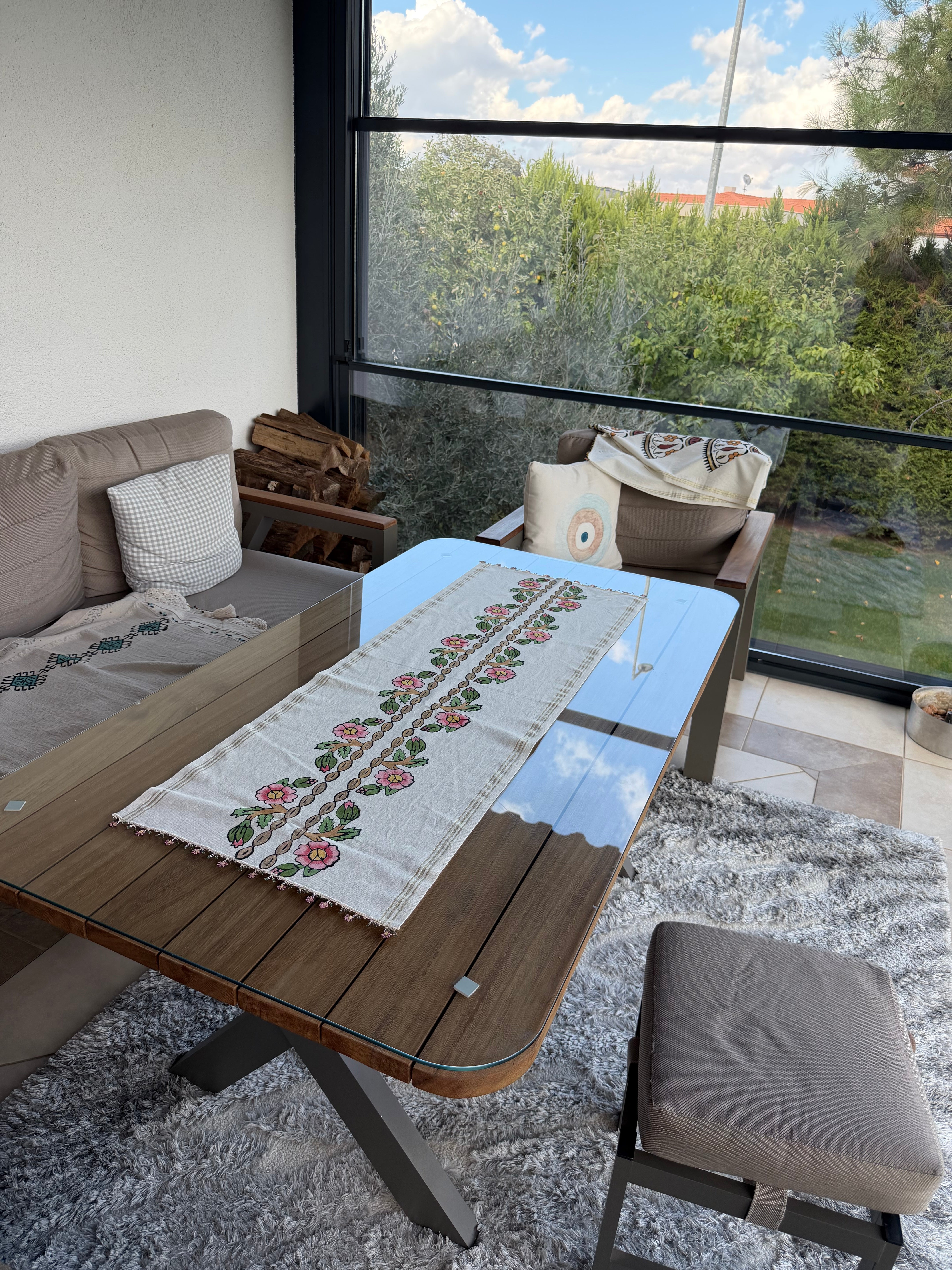 Hand-Painted Rose Garden Table Runner