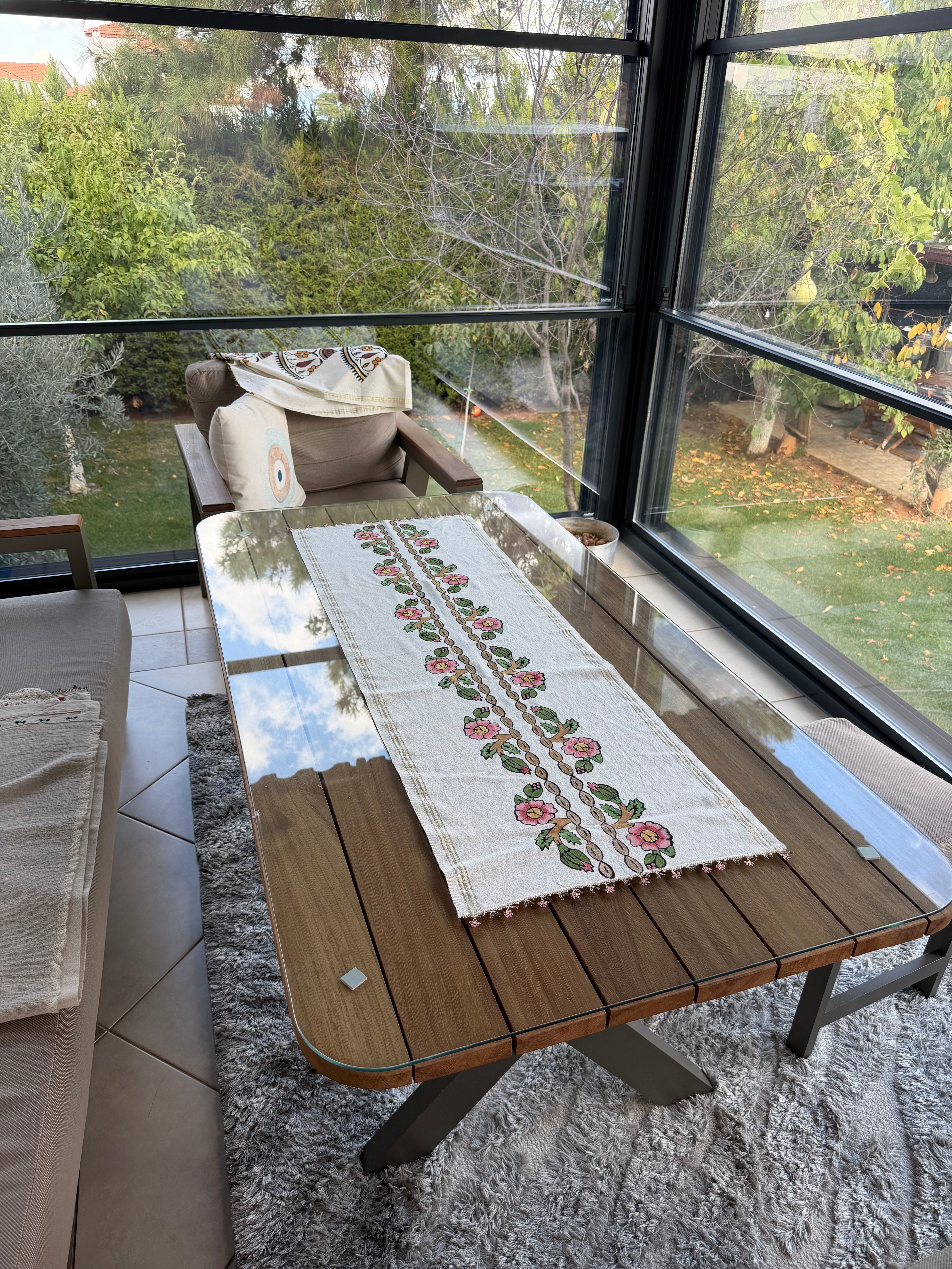 Hand-Painted Rose Garden Table Runner