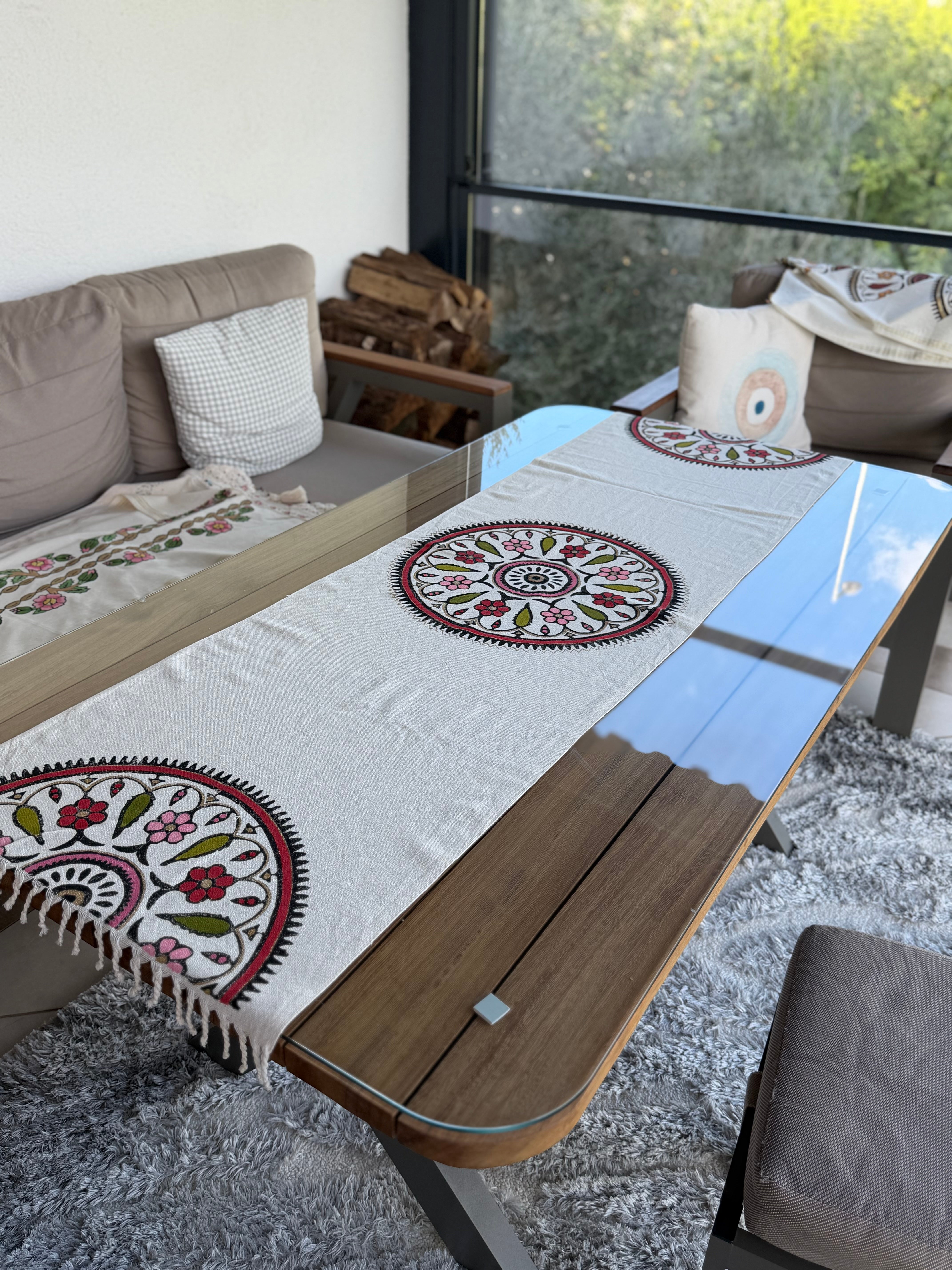 Hand-Painted Anatolian Medallion Table Runner