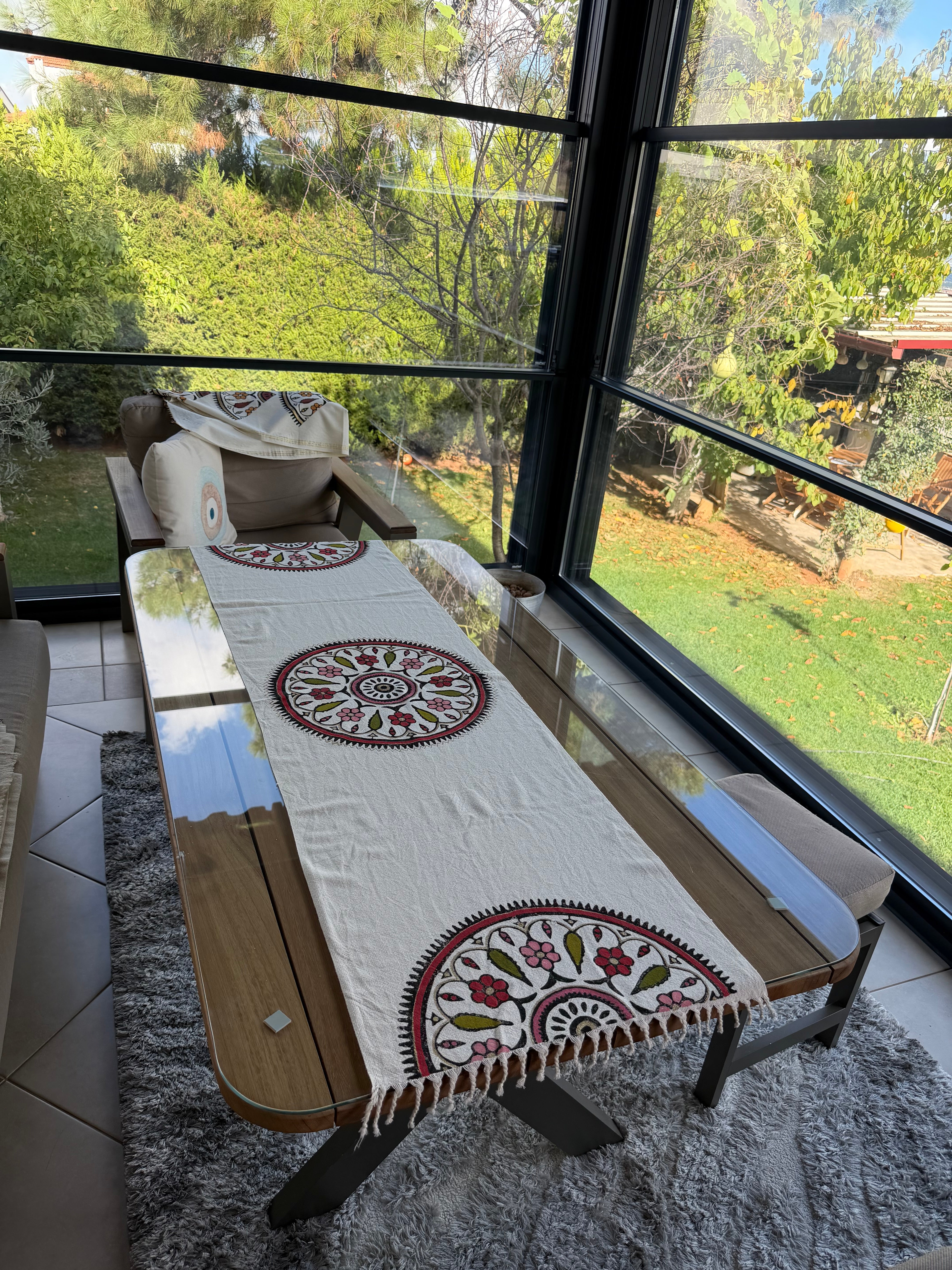 Hand-Painted Anatolian Medallion Table Runner