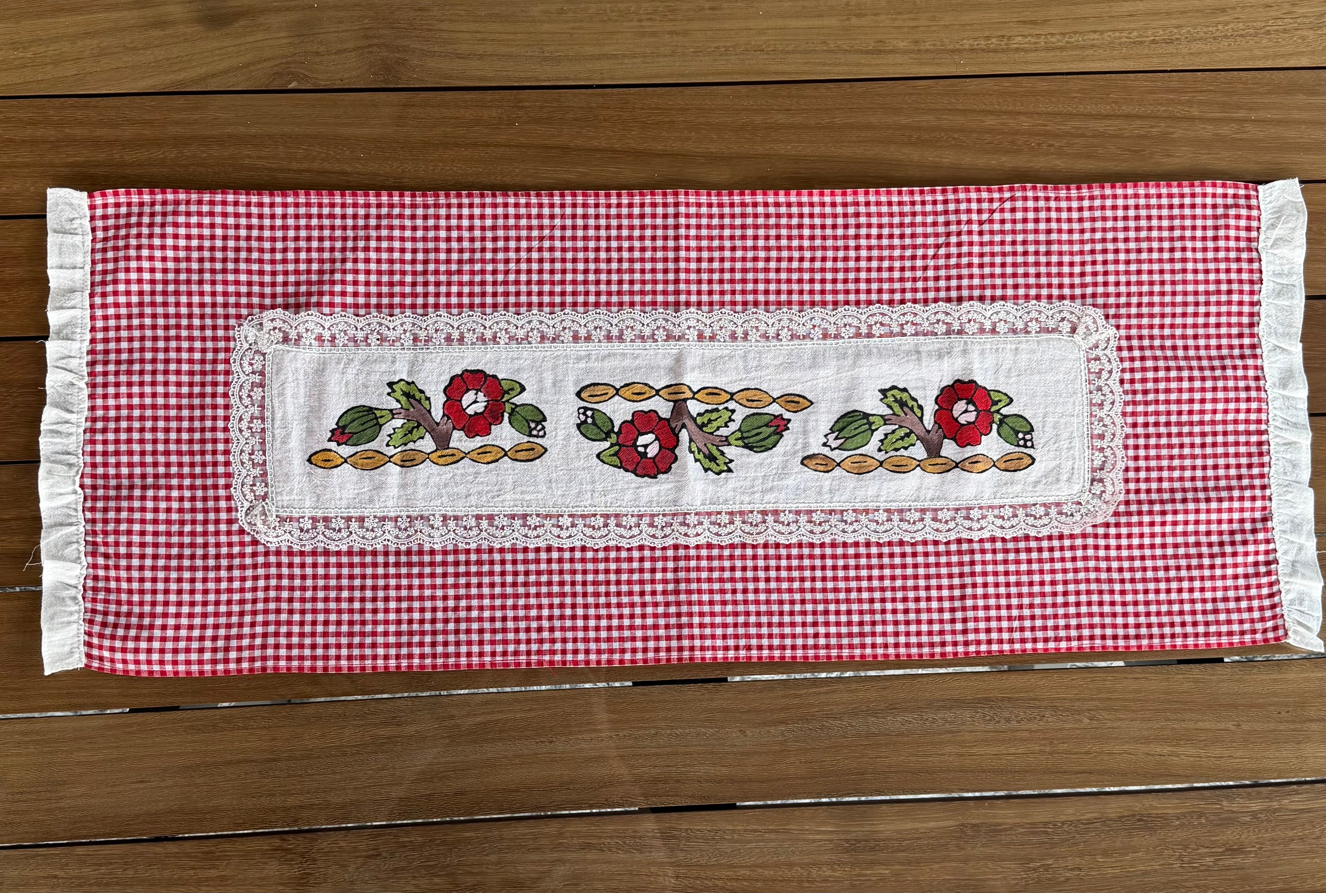 Hand-Painted Festive Gingham Table Runner