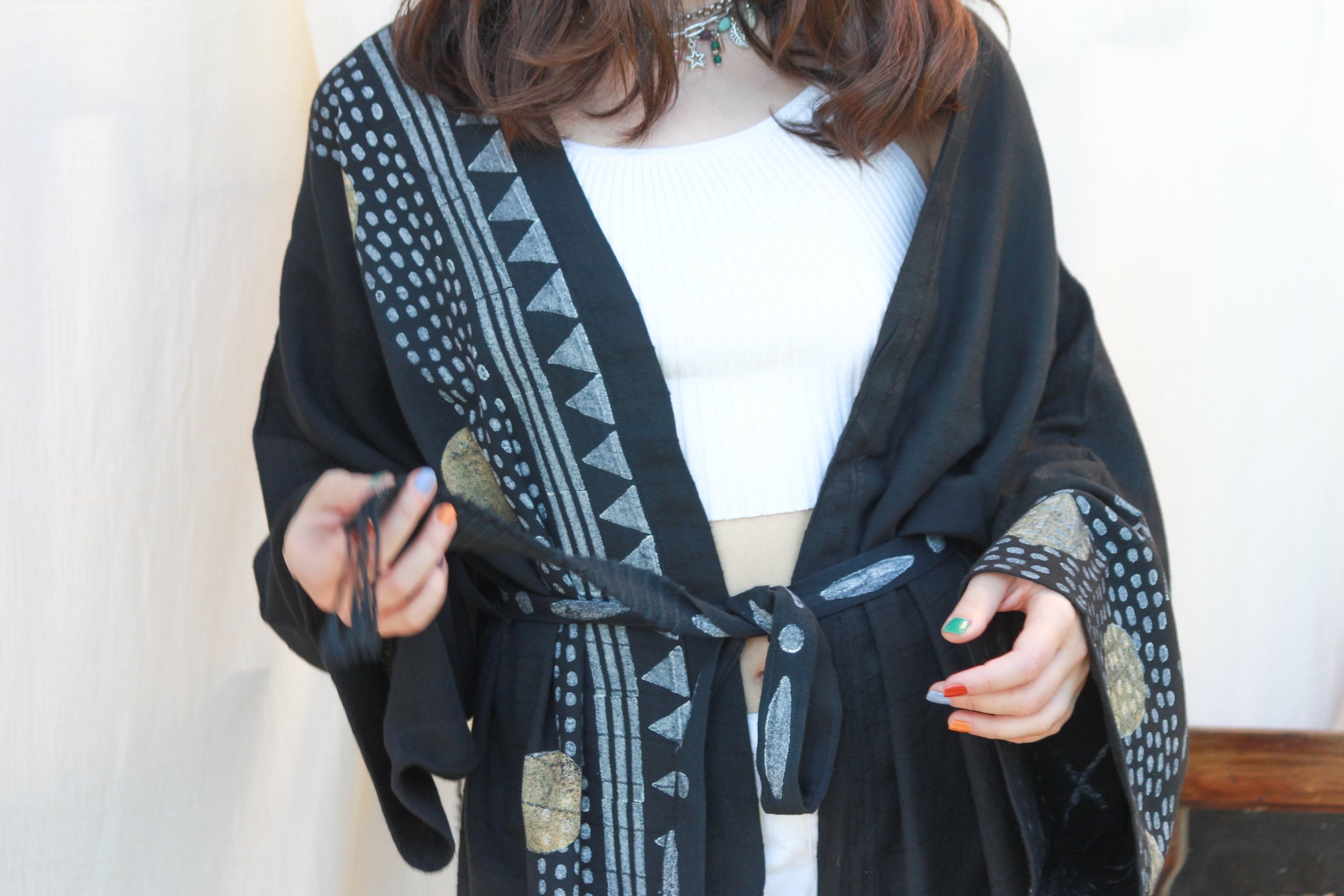 Unisex Black Kimono with Block Print