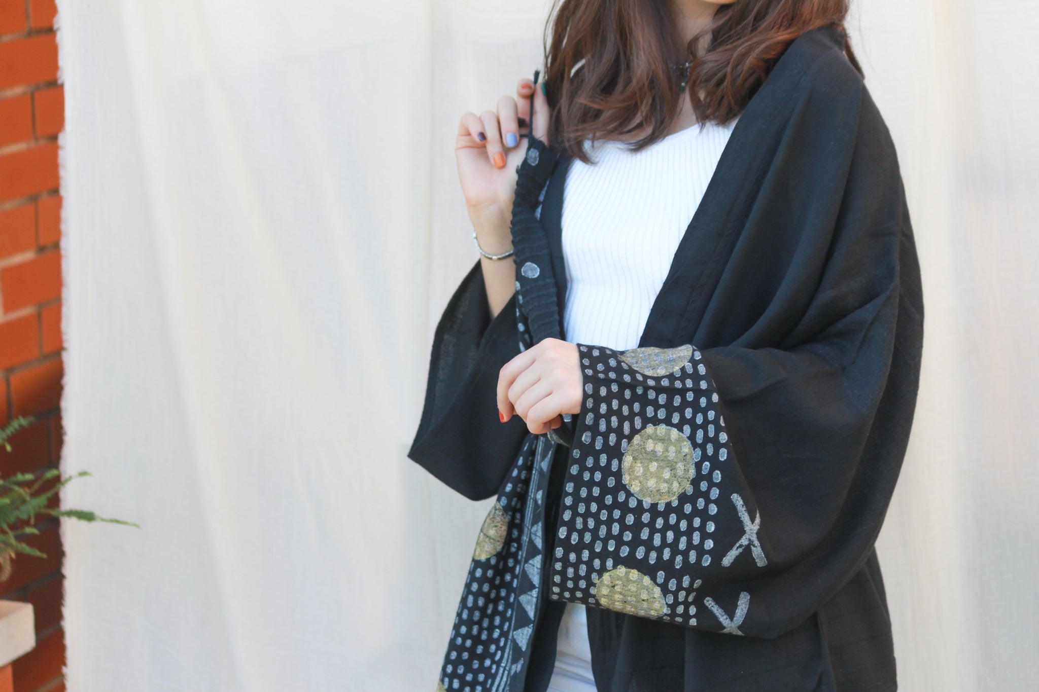 Unisex Black Kimono with Block Print