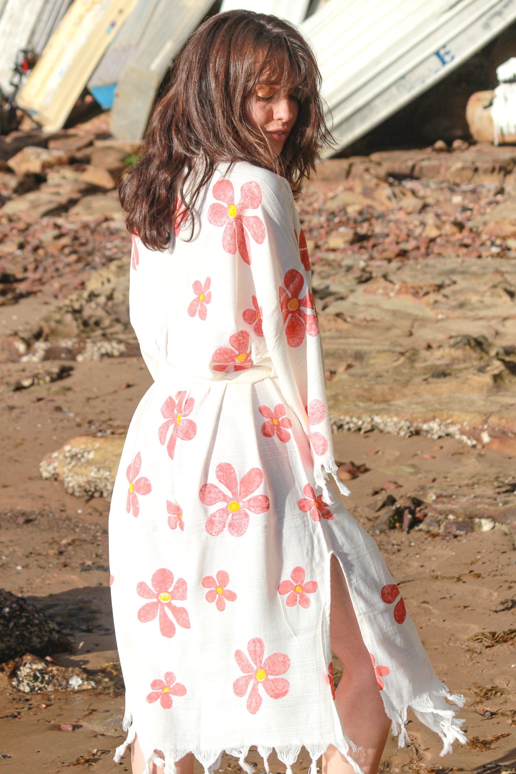 Daisy Boho Kimono With Soft Texture - Red