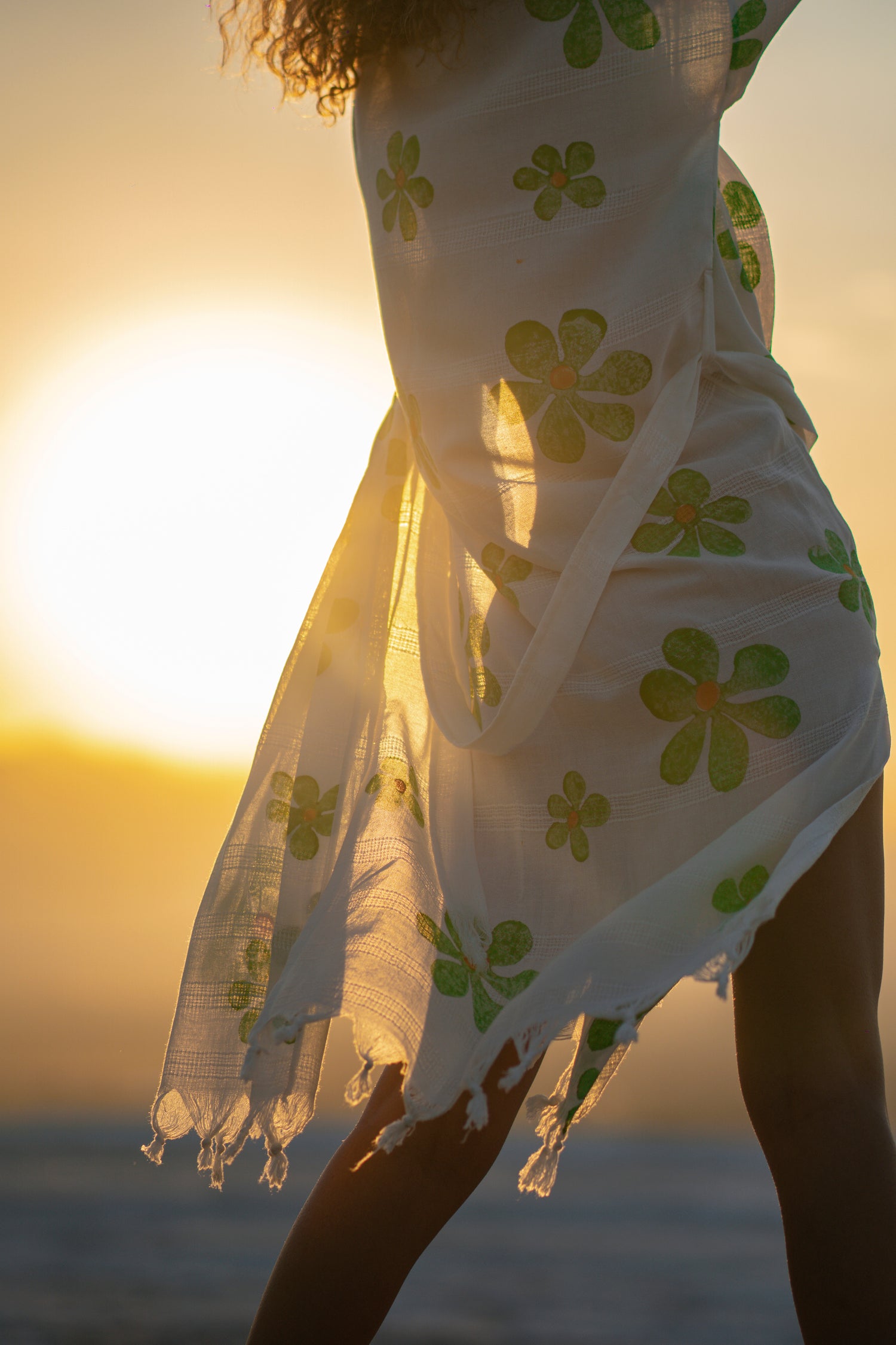 Daisy Boho Kimono With Soft Texture - Green