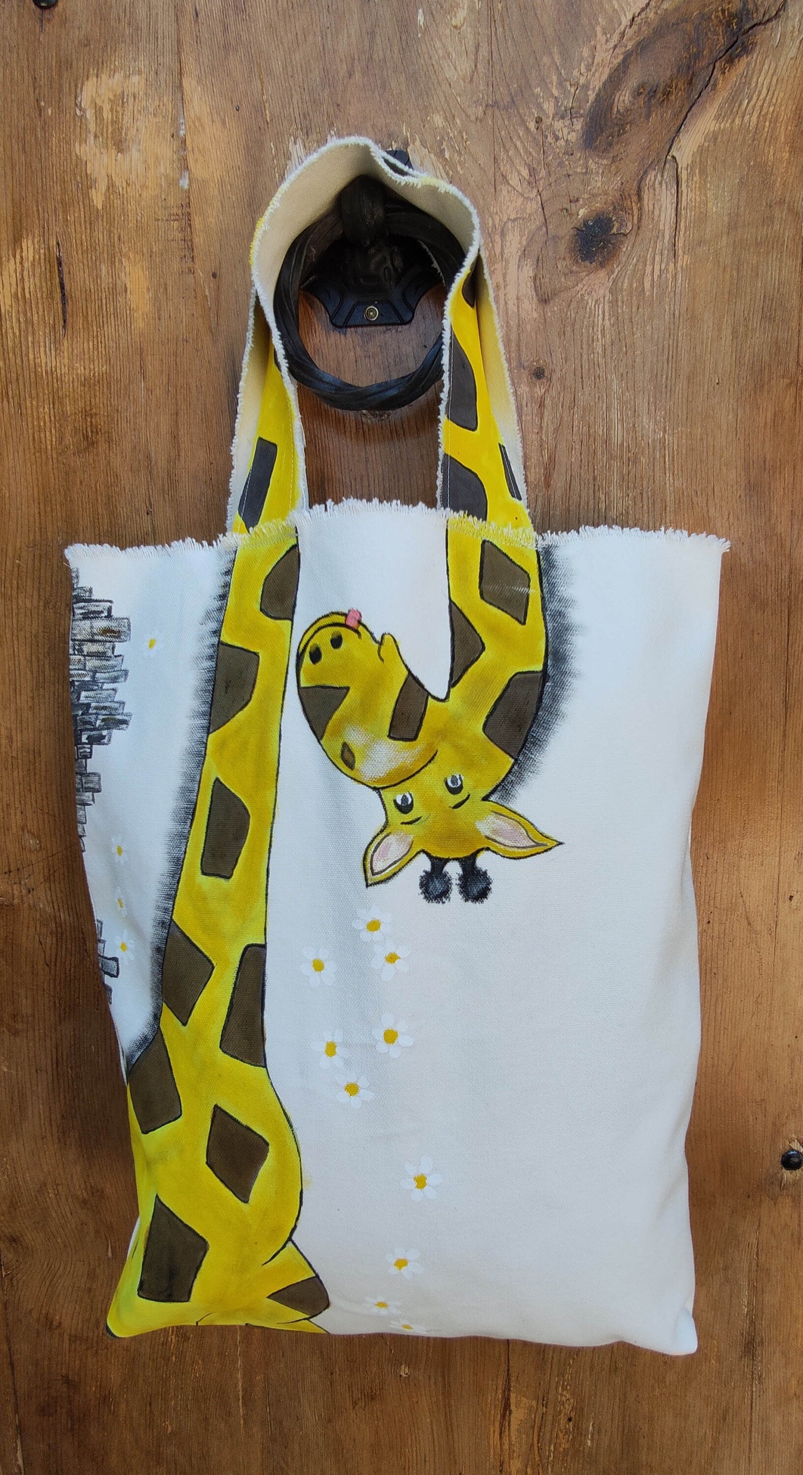 Hand Painted Giraffe Canvas Tote Bag