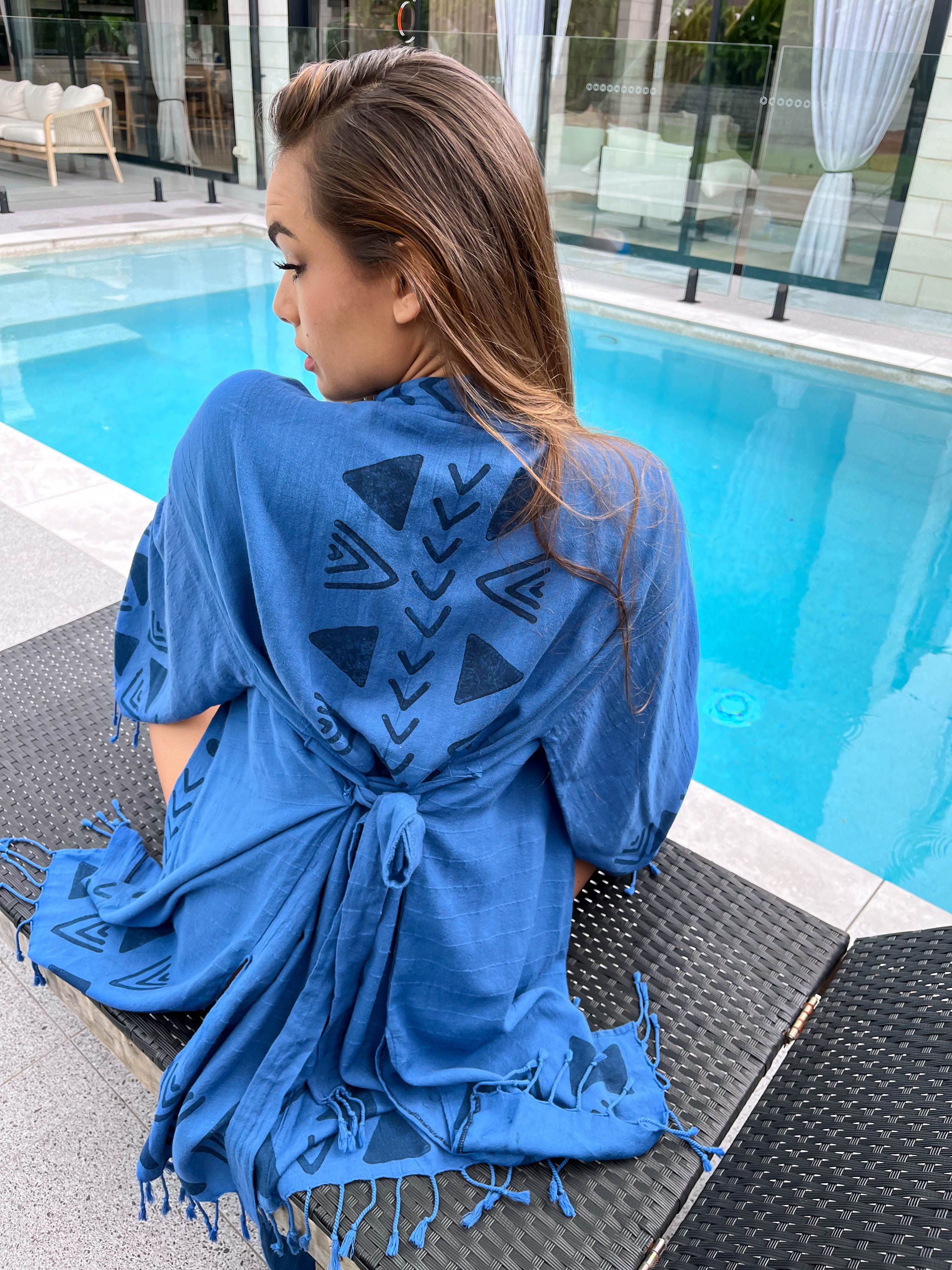 Geometric Print Kimono - Navy Blue